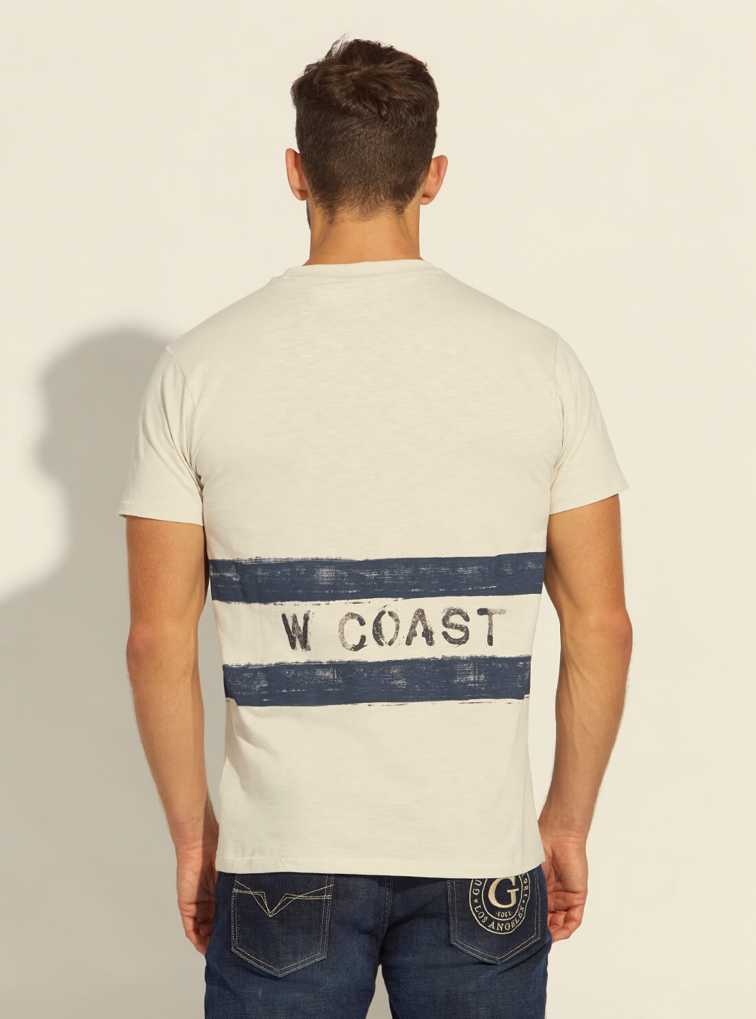 GUESS Mens Muted Stone White Stency T-Shirt M2RI12K6XN0 Model Back View