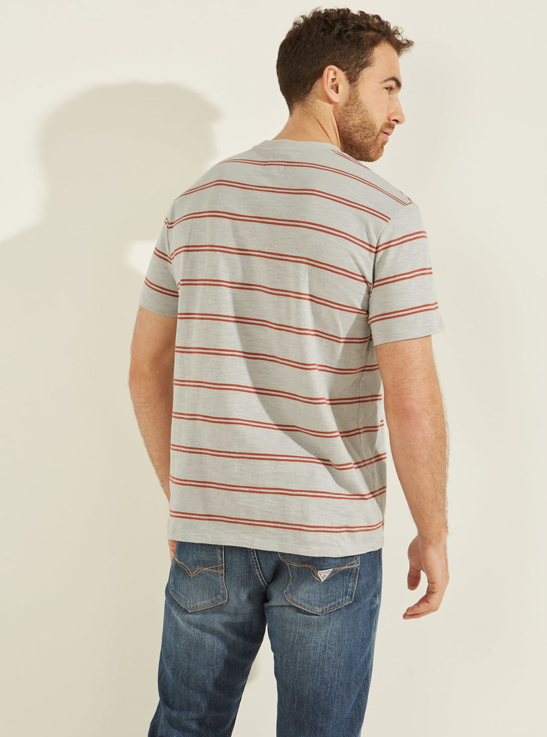 GUESS Mens Oceanside Stripe T-Shirt M2RP19KAF80 Back View