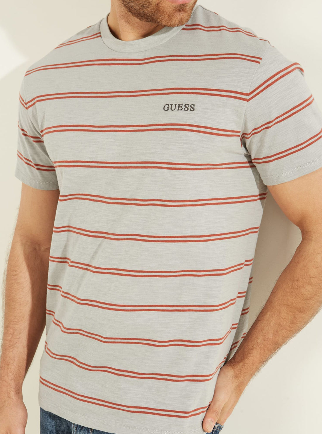 GUESS Mens Oceanside Stripe T-Shirt M2RP19KAF80 Detail View