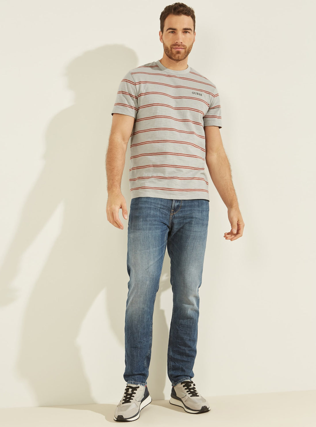 GUESS Mens Oceanside Stripe T-Shirt M2RP19KAF80 Full View