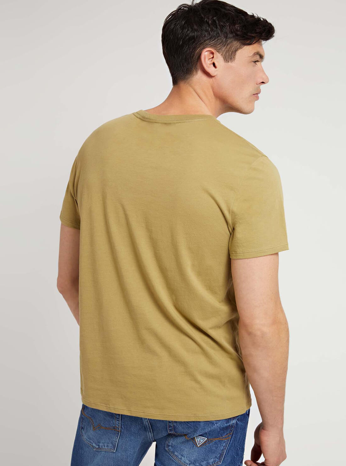 GUESS Mens Mustard Green Pima Logo Crew Neck Tee M82P64R7HD0 Back View