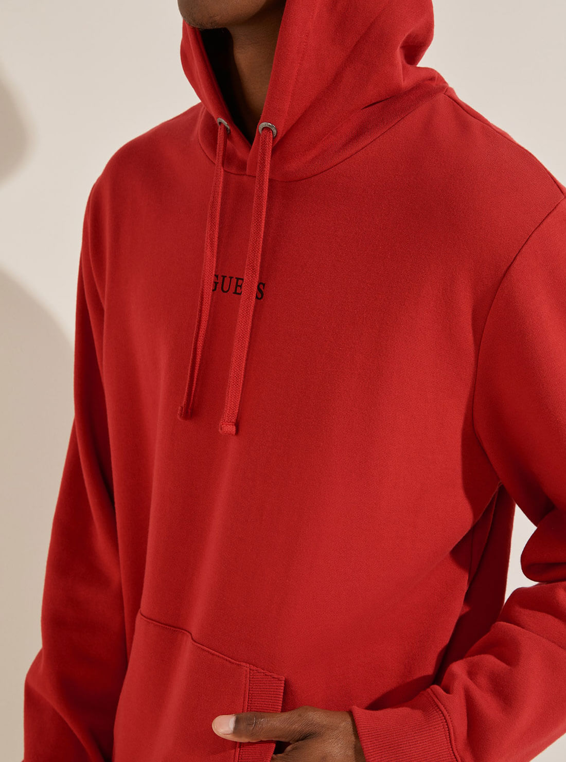 GUESS Mens Eco Red  Roy Embroidered Logo Hoodie M0GQ03R44Q7 Detail View