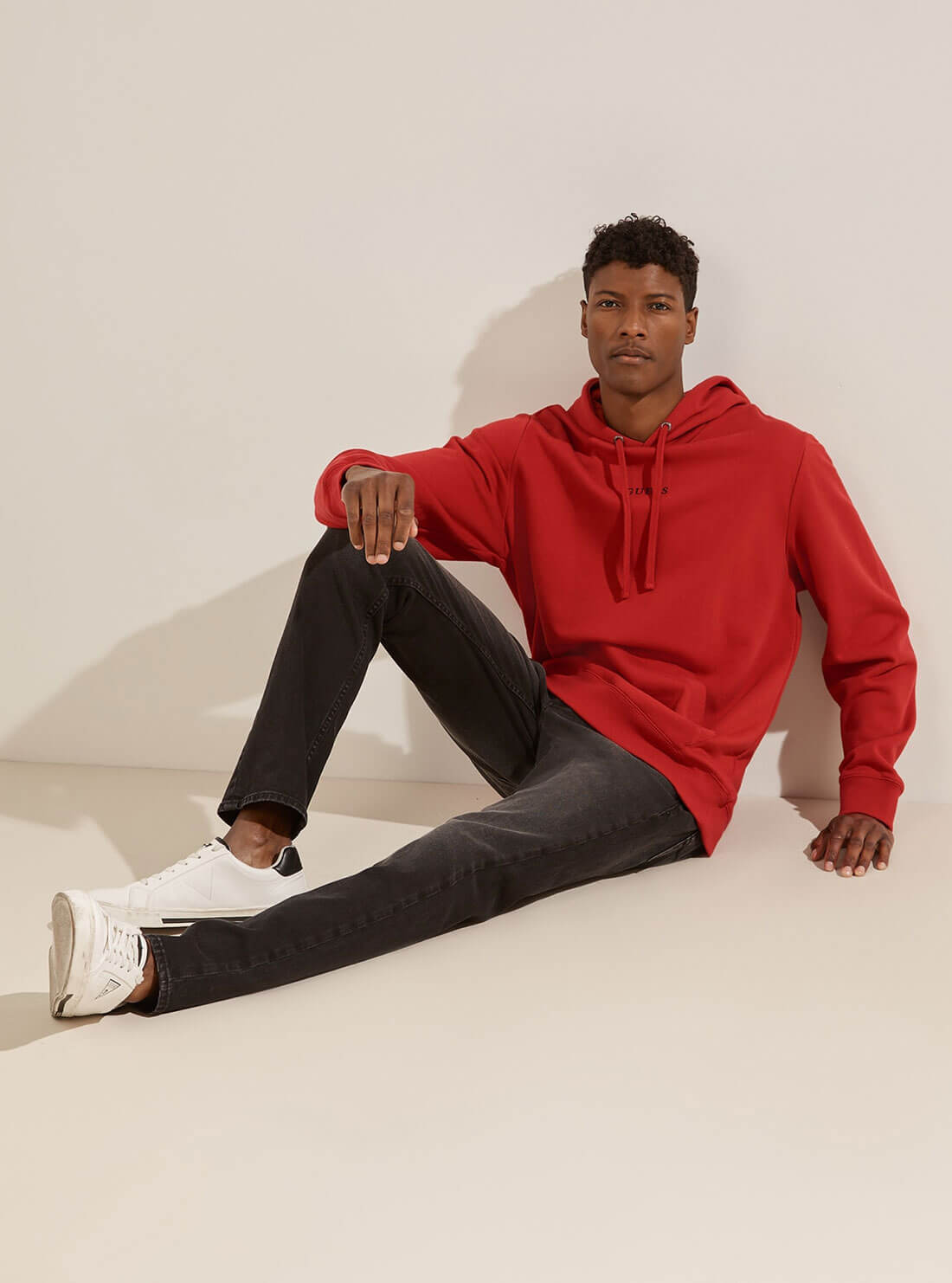GUESS Mens Eco Red  Roy Embroidered Logo Hoodie M0GQ03R44Q7 Full View