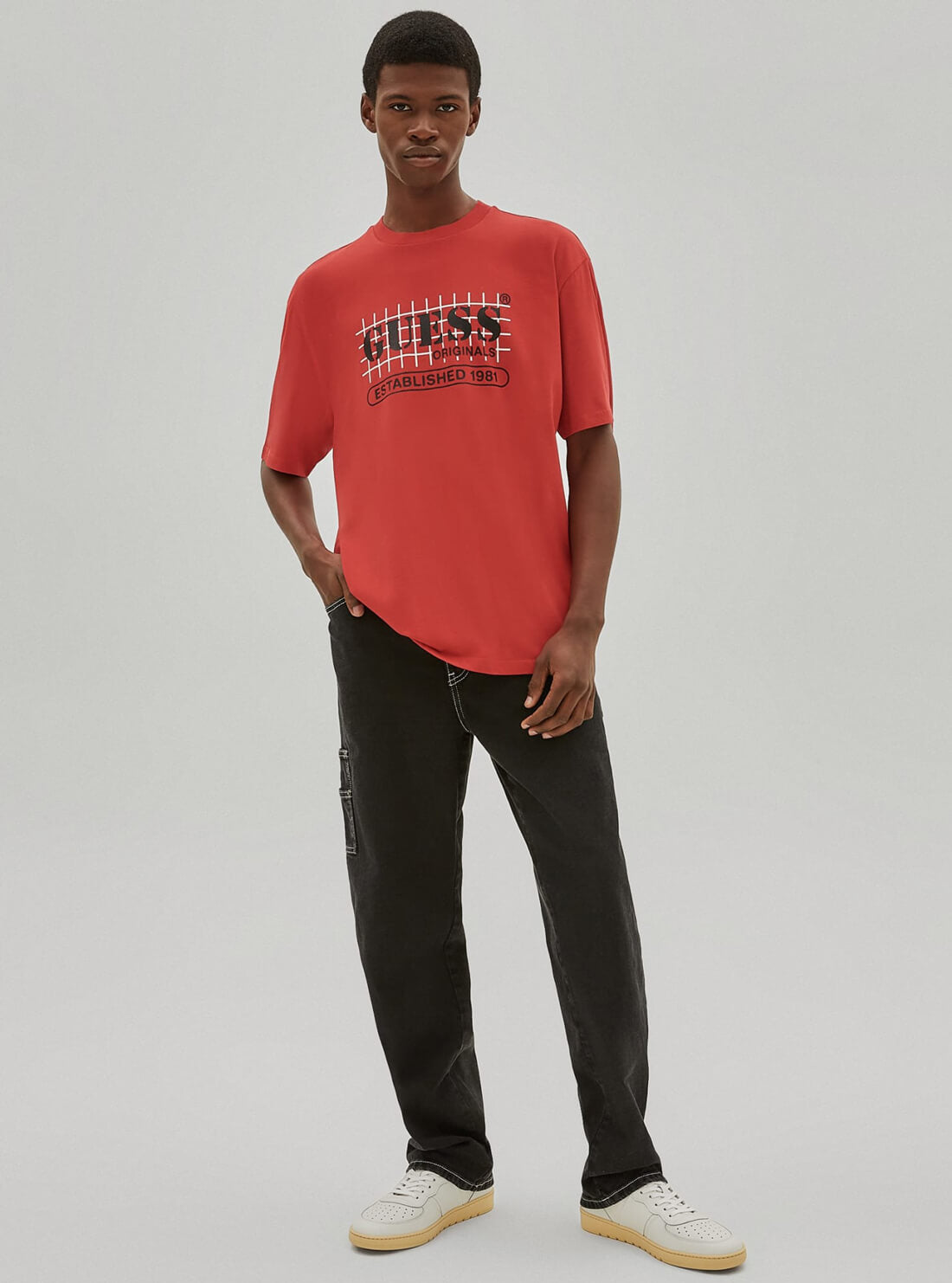 GUESS Mens Guess Originals Red Grid Logo T-Shirt M1RI00K9Y40 Full View