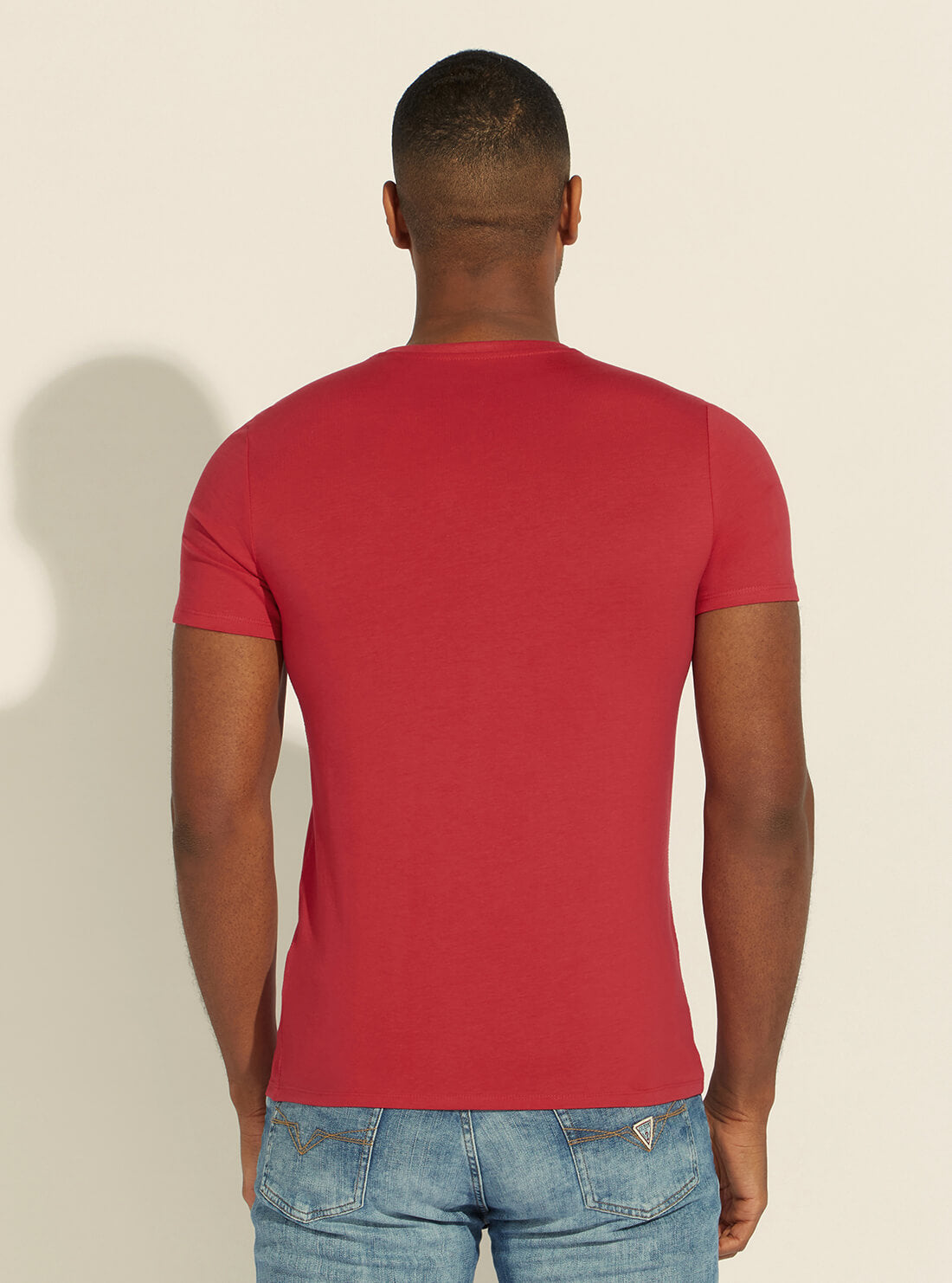 GUESS Mens Eco Red V-Neck Basic T-Shirt M1RI37I3Z11 Back View