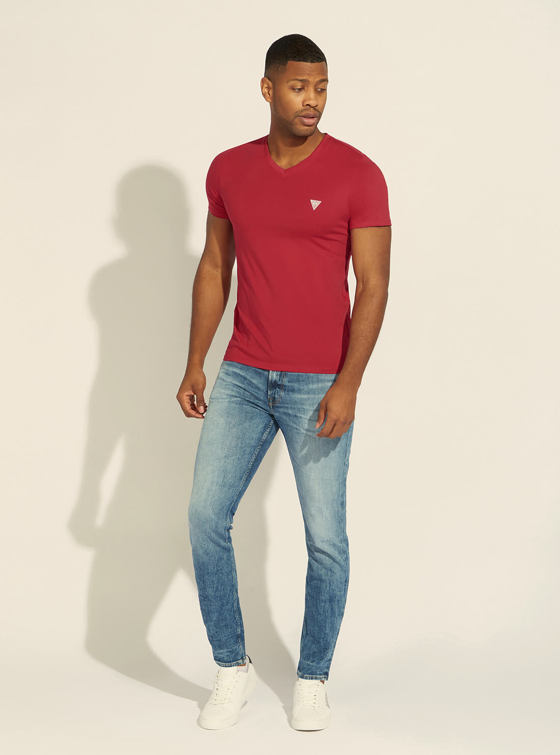 GUESS Mens Eco Red V-Neck Basic T-Shirt M1RI37I3Z11 Full View