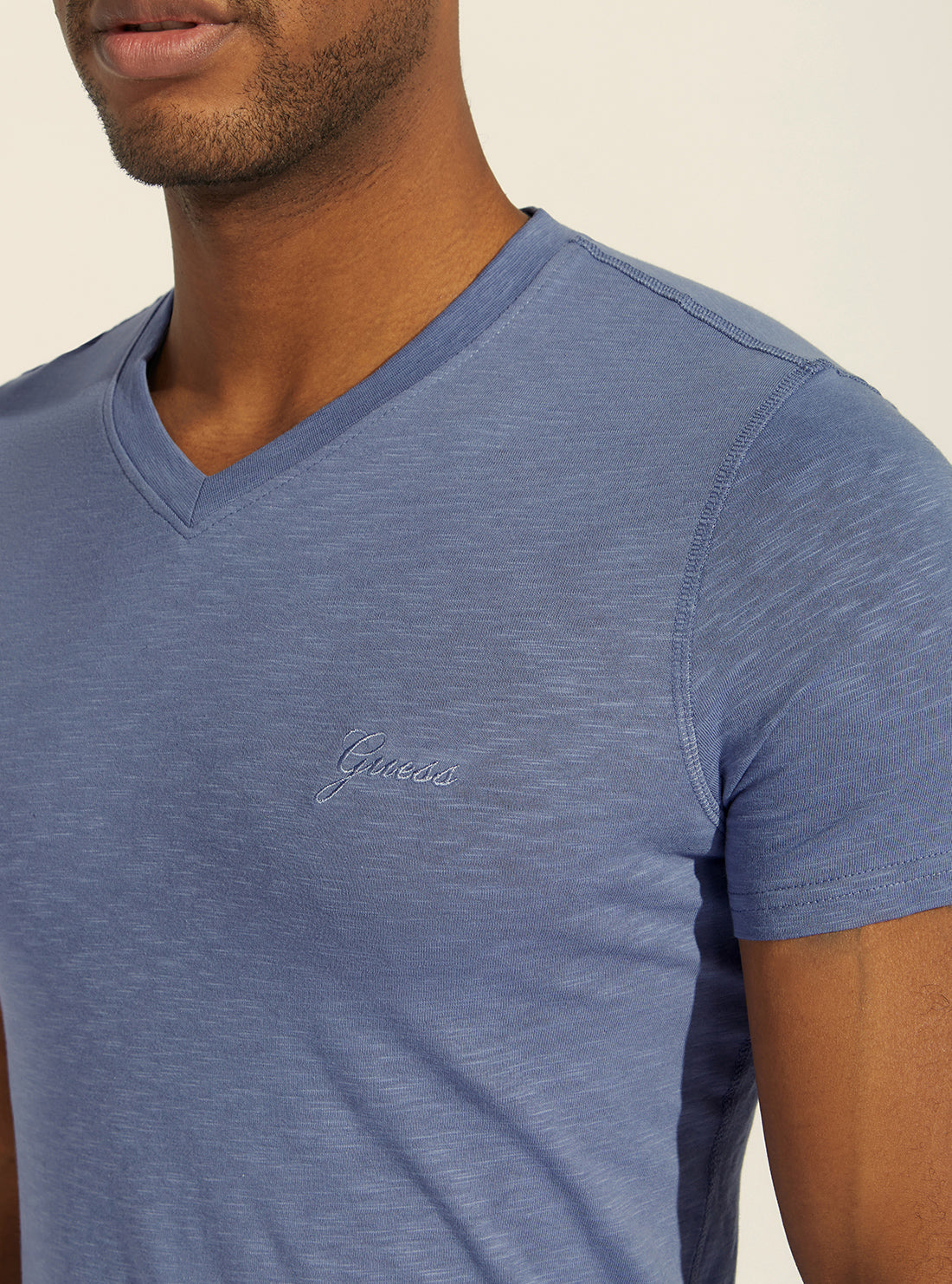 GUESS Mens Eco Blue Relat V-Neck T-Shirt M2GI20K6XN1 Detail View