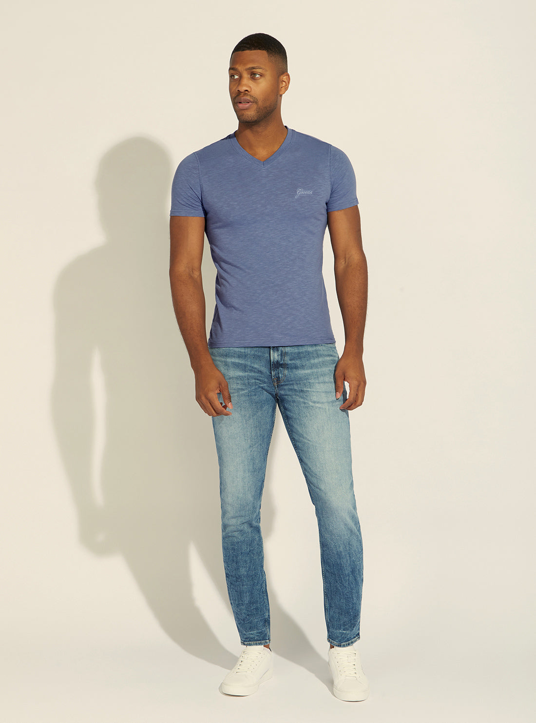 GUESS Mens Eco Blue Relat V-Neck T-Shirt M2GI20K6XN1 Full View