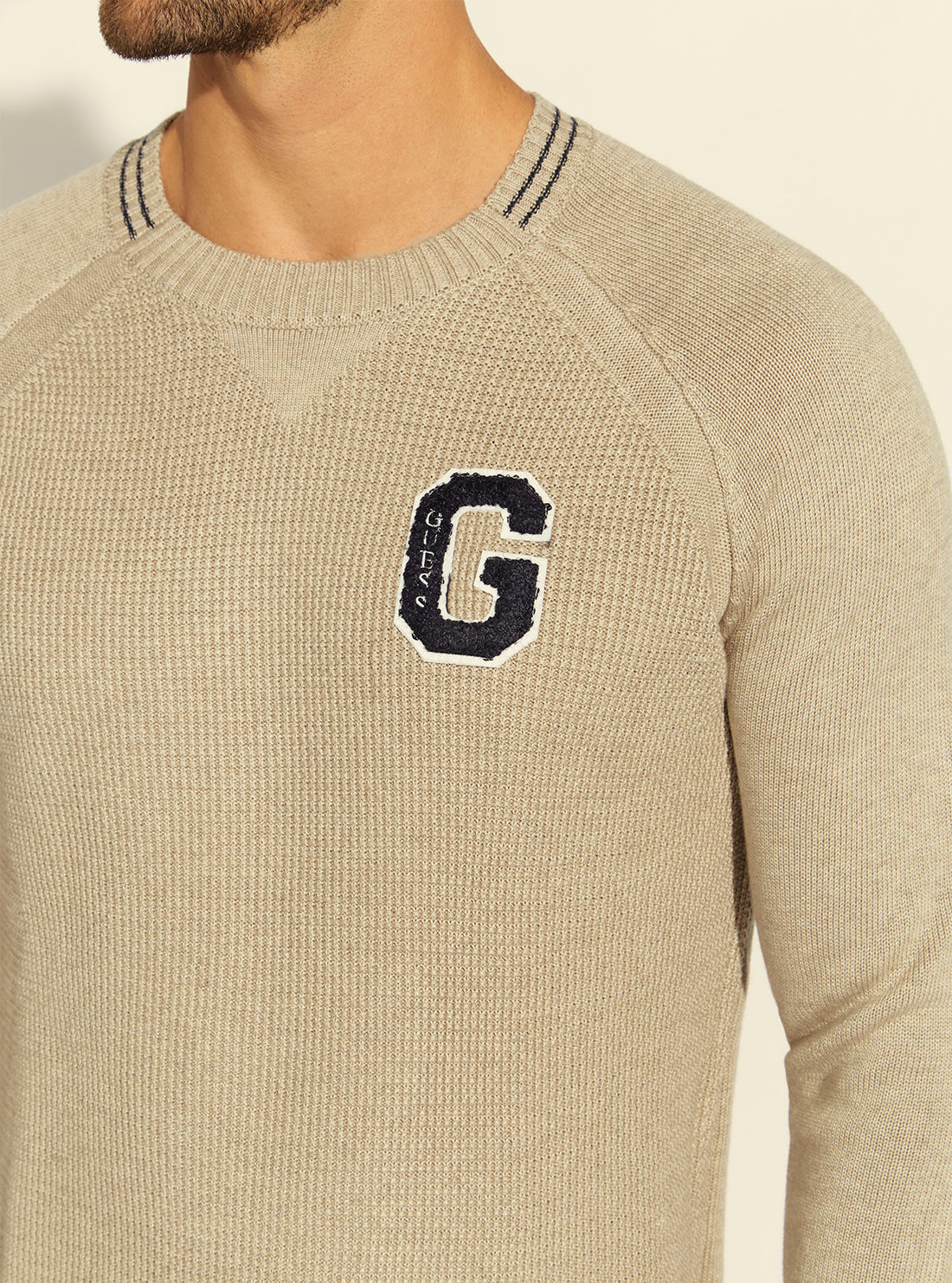 GUESS Mens Sand Beige Manny College Jumper M2RR01Z2UZ1 Detail View