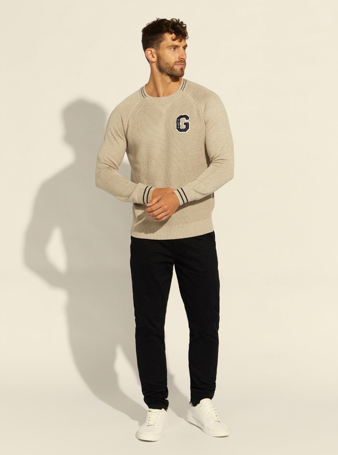 GUESS Mens Sand Beige Manny College Jumper M2RR01Z2UZ1 Full View