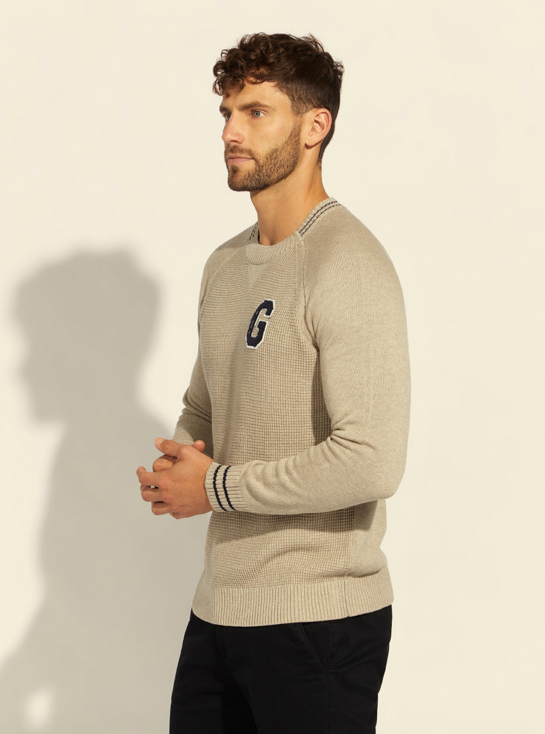 GUESS Mens Sand Beige Manny College Jumper M2RR01Z2UZ1 Side View