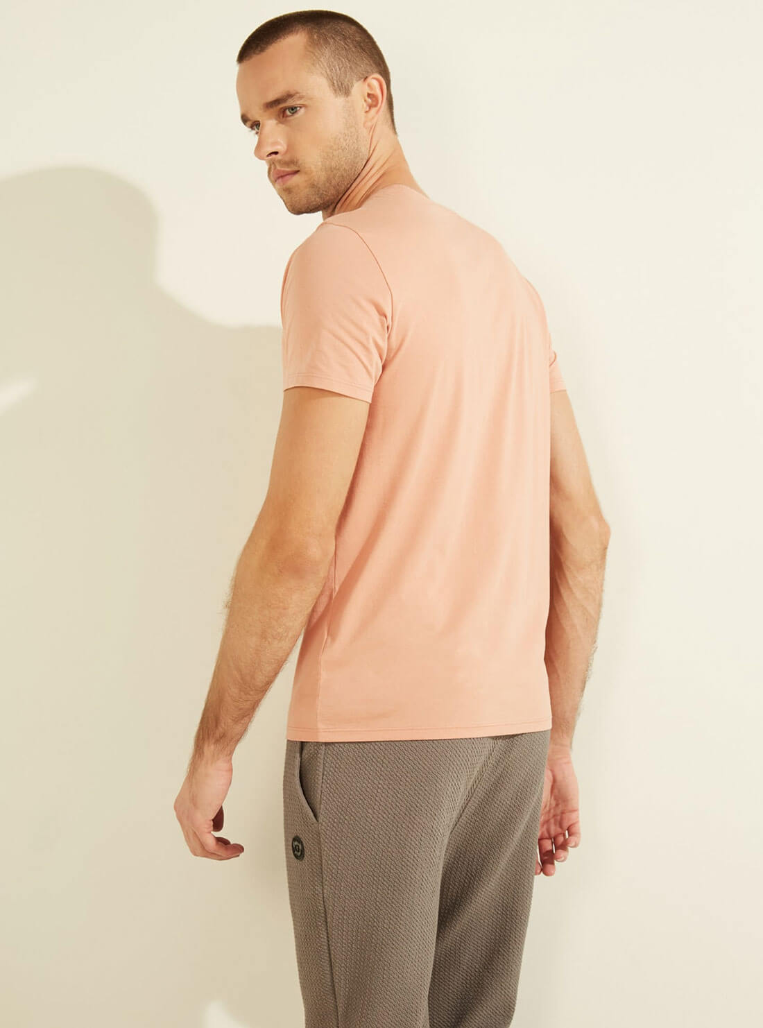 GUESS Mens Satin Rose Orange Pima Logo Crew Neck Tee M82P64R7HD0 Back View