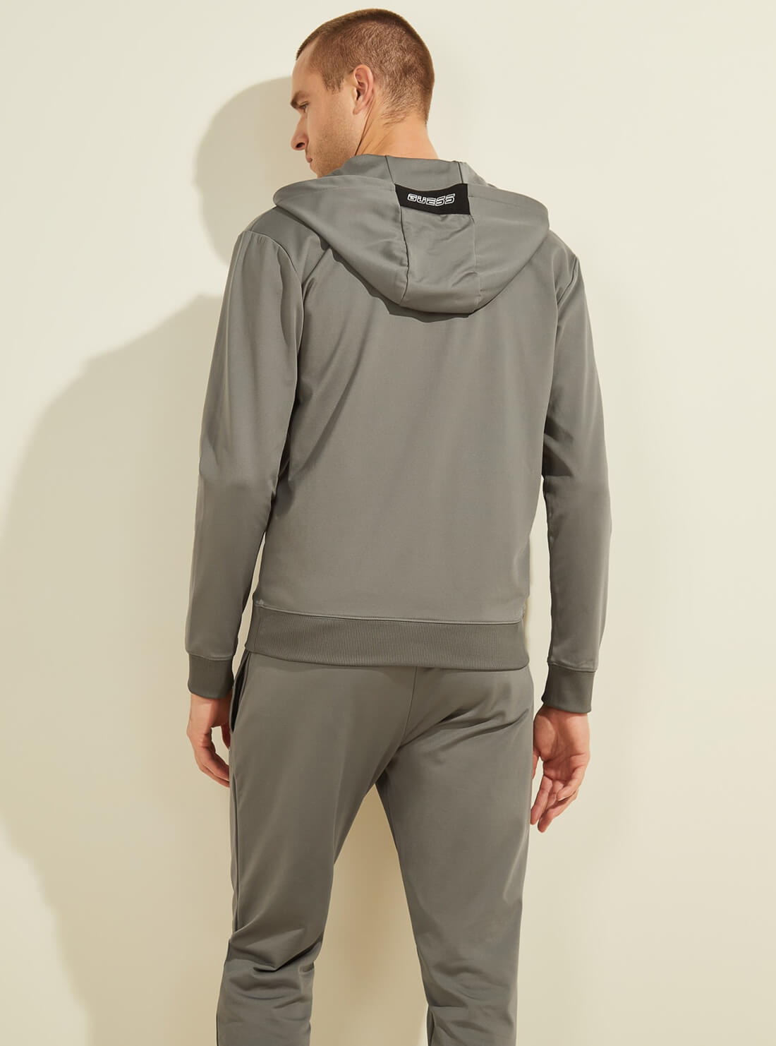  GUESS Mens  Grey Teddy Active Zip Hoodie Z2RQ07KAYR0 Back View