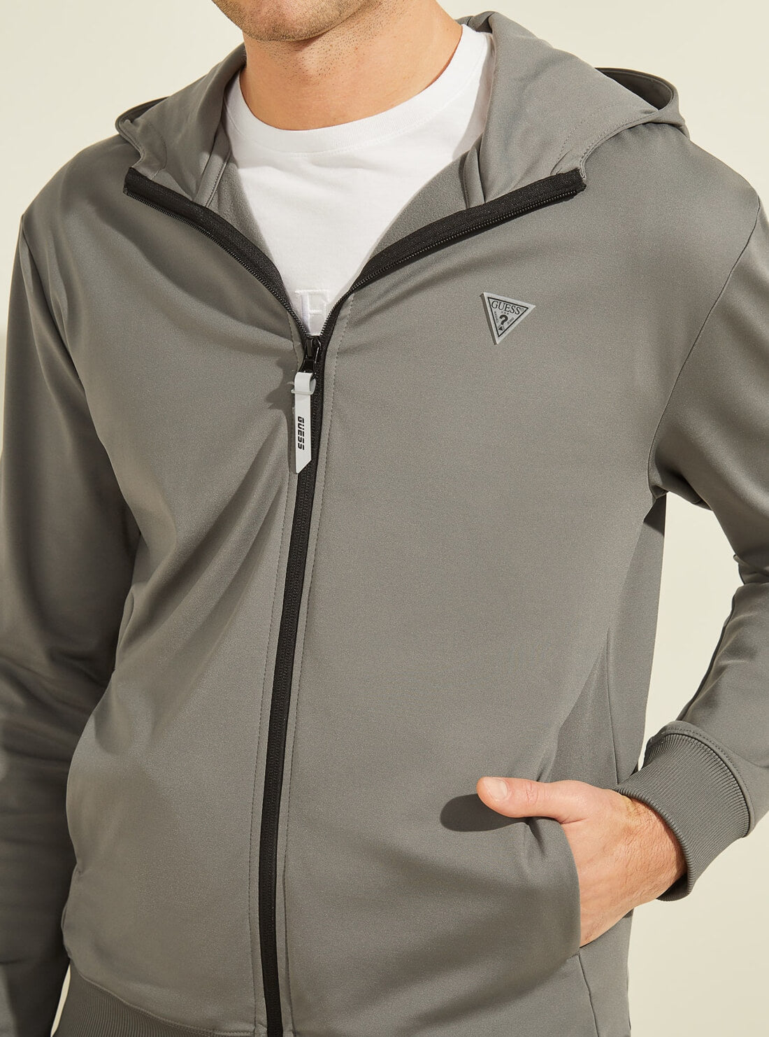  GUESS Mens  Grey Teddy Active Zip Hoodie Z2RQ07KAYR0 Detail View