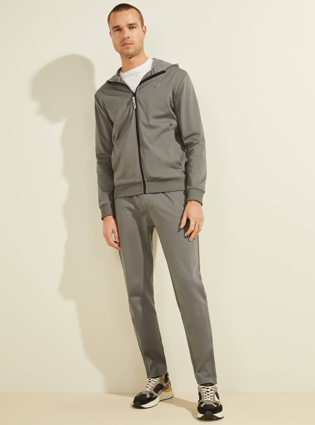  GUESS Mens  Grey Teddy Active Zip Hoodie Z2RQ07KAYR0 Full View