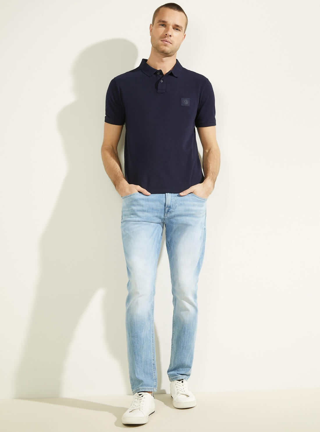 GUESS Mens Smart Blue Washed Polo M1BP01K9WF1 Full View