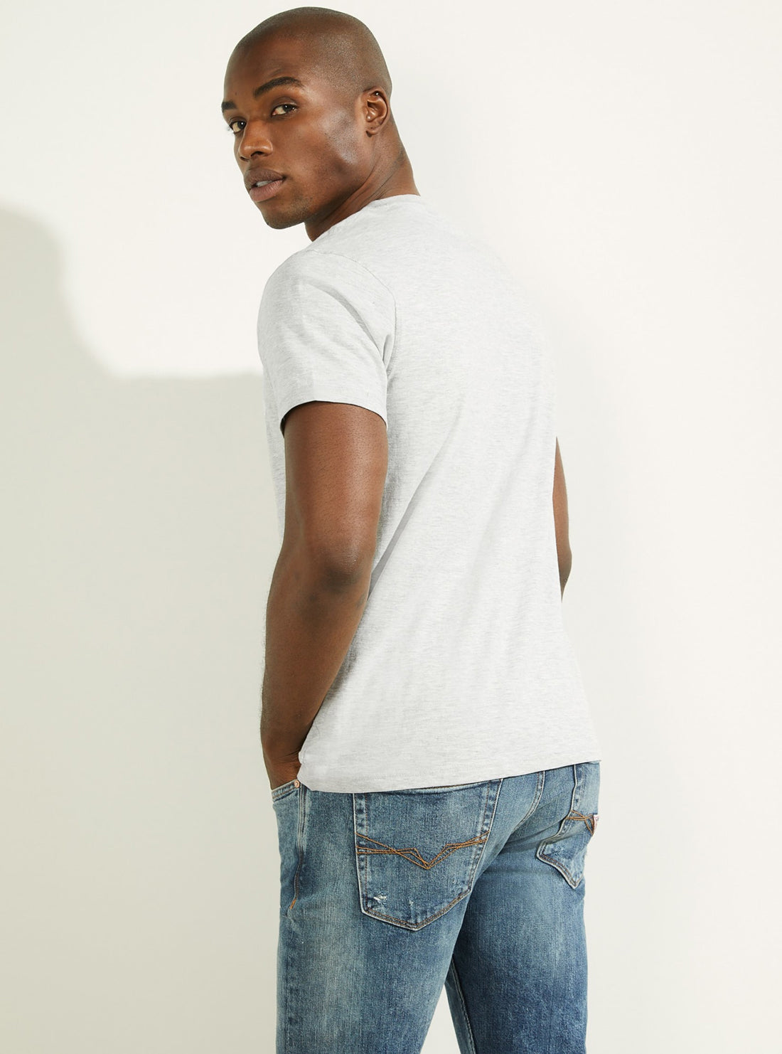 GUESS Mens Grey Academy Logo T-Shirt M2RI22KAZA0 Back View