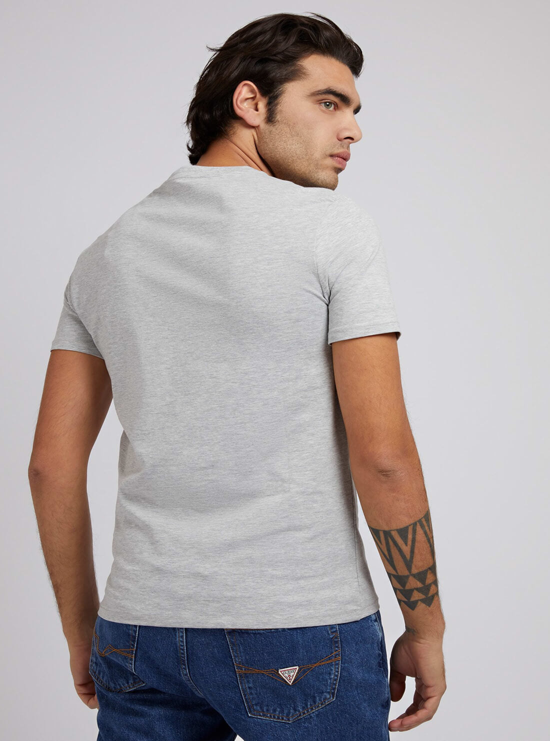 GUESS Mens Eco Grey Signboard Logo T-Shirt M2RI18J1311 Back View