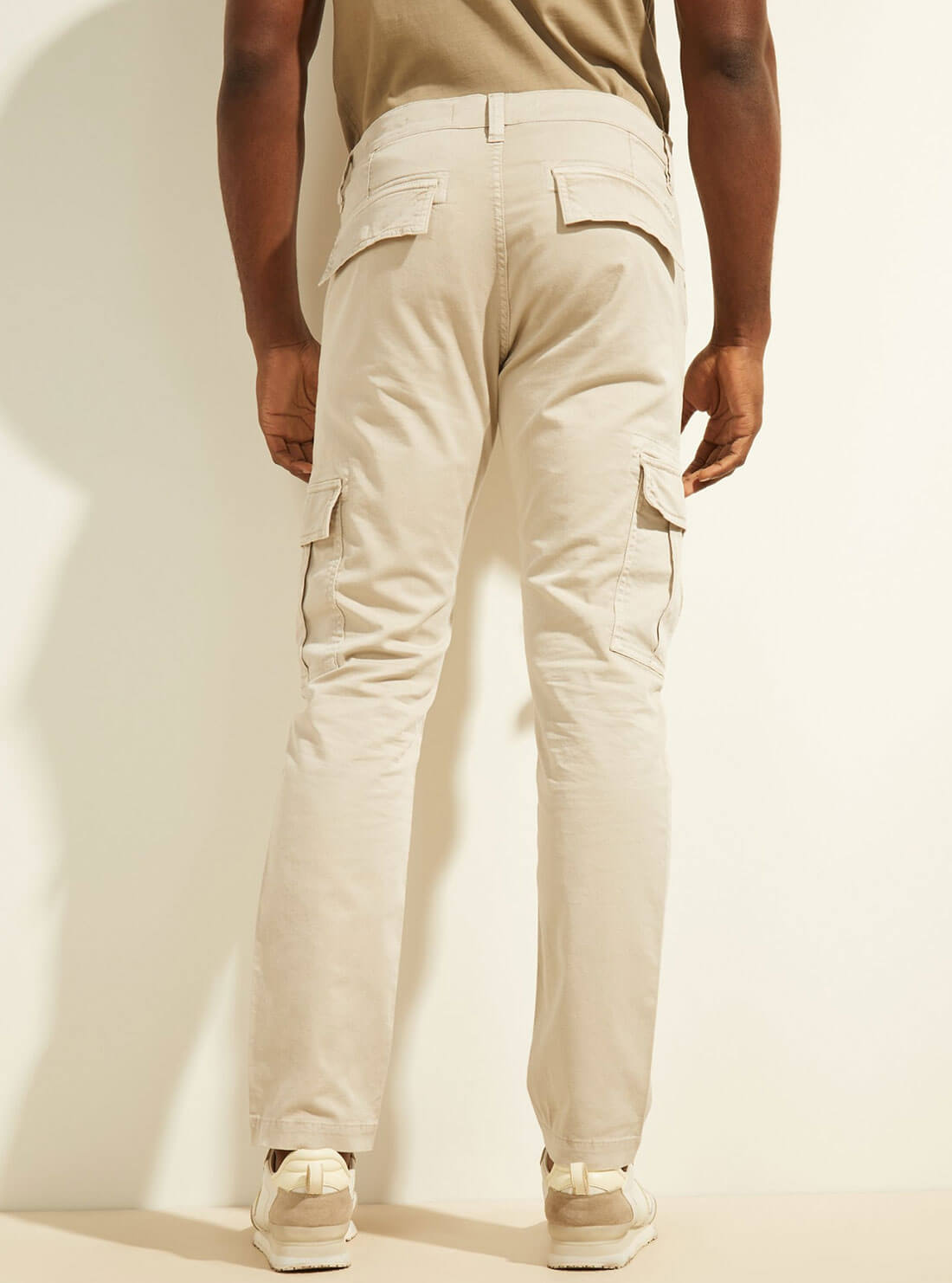 GUESS Mens Stone Cream Londa Classic Cargo Pants M2GB27WCNZ0 Back View