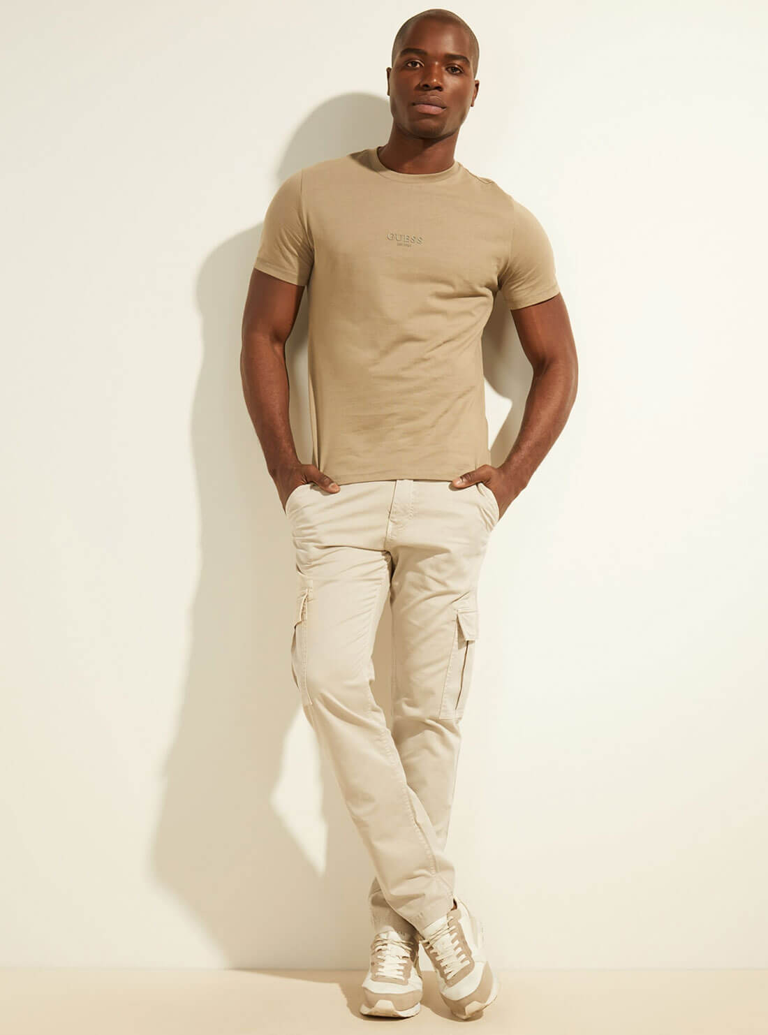 GUESS Mens Stone Cream Londa Classic Cargo Pants M2GB27WCNZ0 Full View