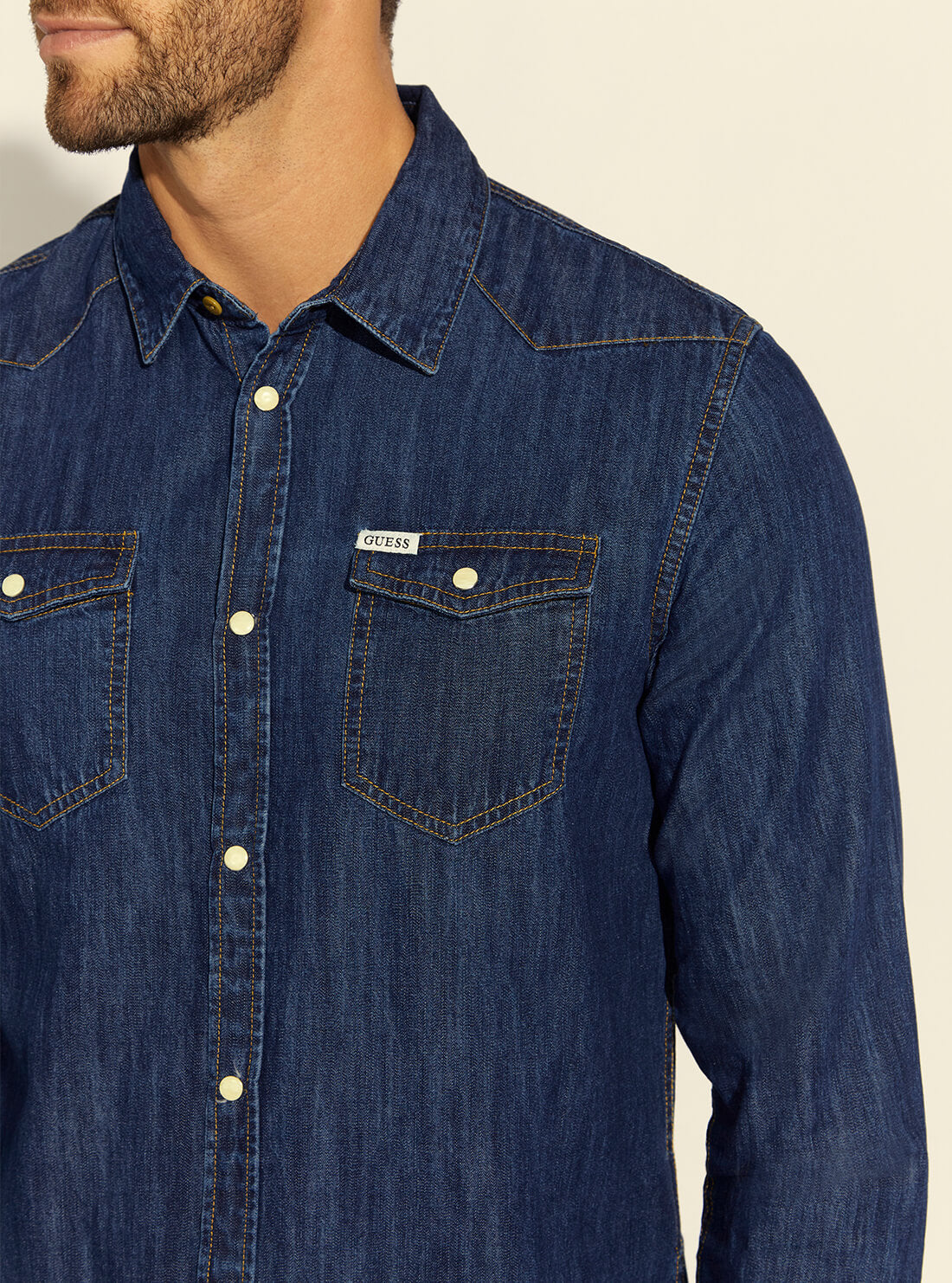 GUESS Mens Tahoe Deep Blue Truckee Denim Shirt M2RH02D14LC Detail View