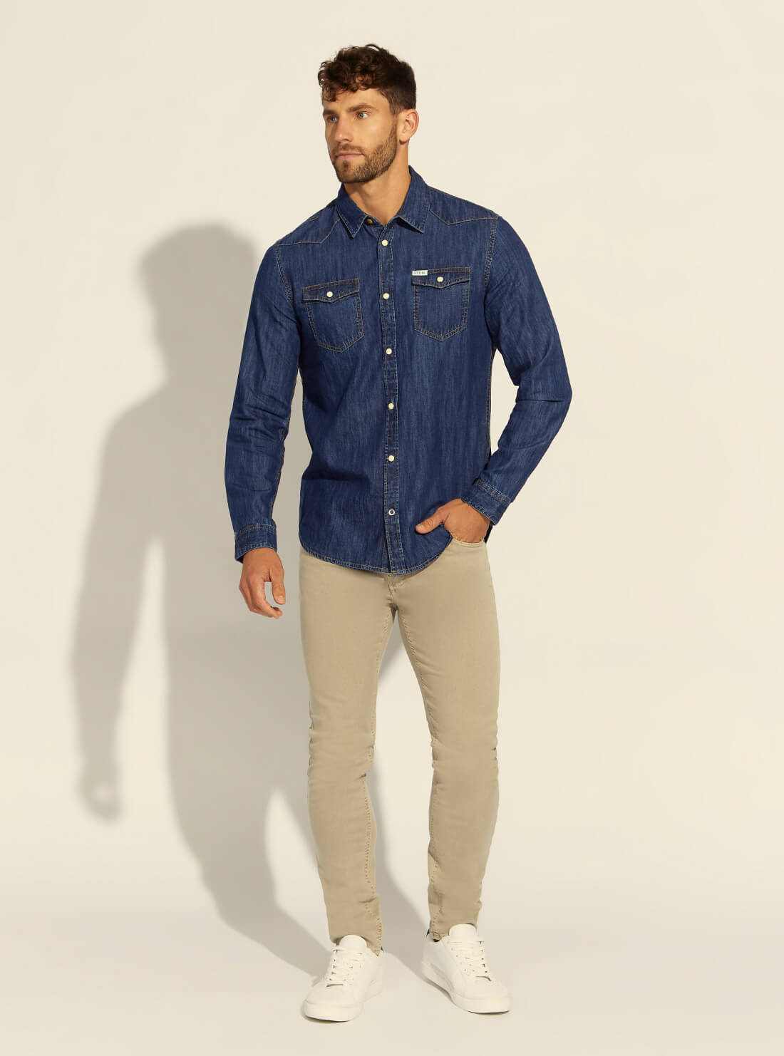 GUESS Mens Tahoe Deep Blue Truckee Denim Shirt M2RH02D14LC Full View