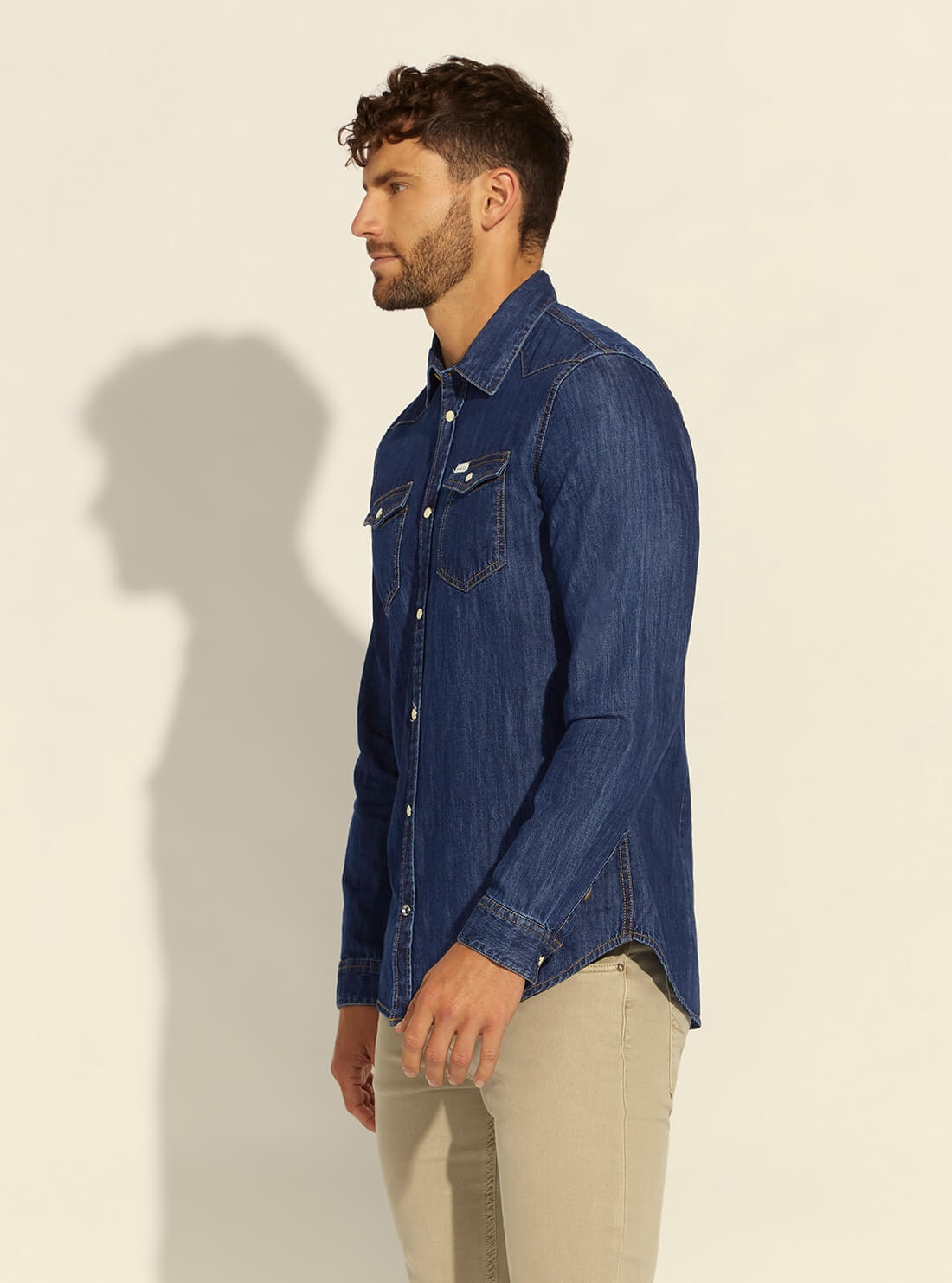 GUESS Mens Tahoe Deep Blue Truckee Denim Shirt M2RH02D14LC Side View