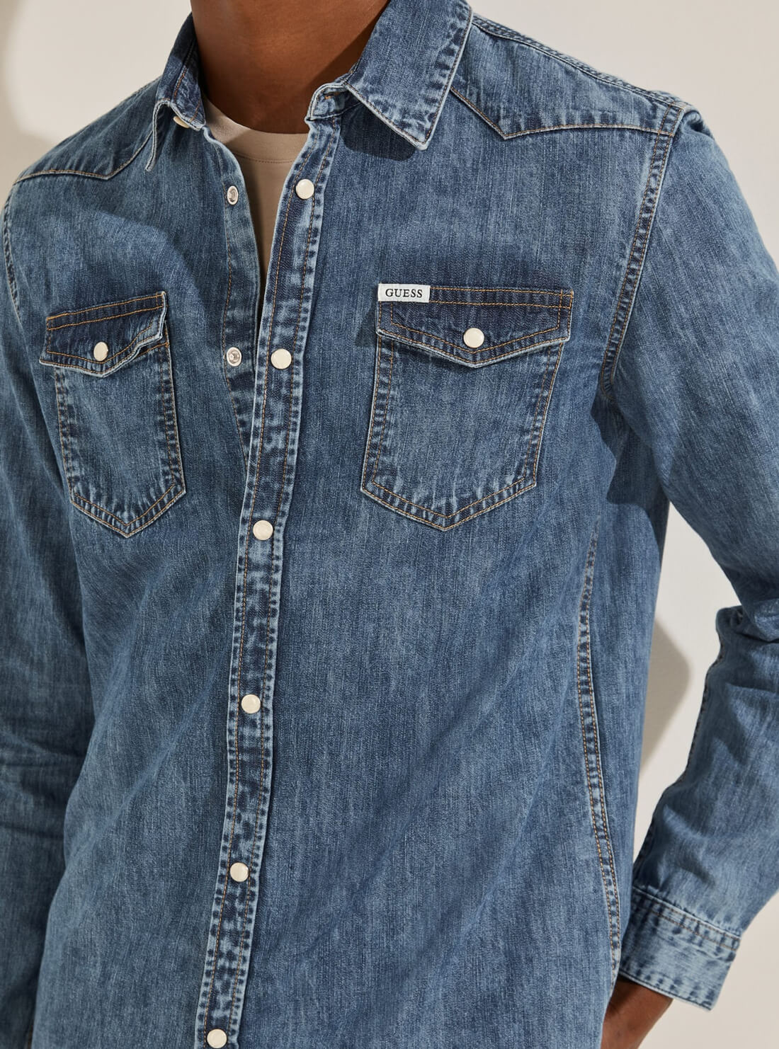 GUESS Mens Eco Utah Blue Truckee Denim Shirt M2RH02D14LA Detail View