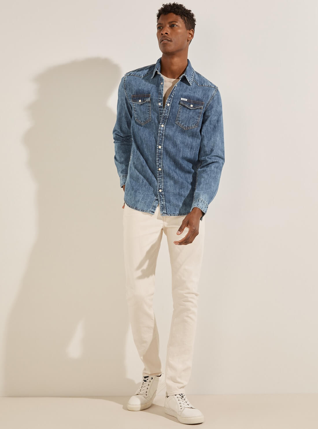 GUESS Mens Eco Utah Blue Truckee Denim Shirt M2RH02D14LA Full View