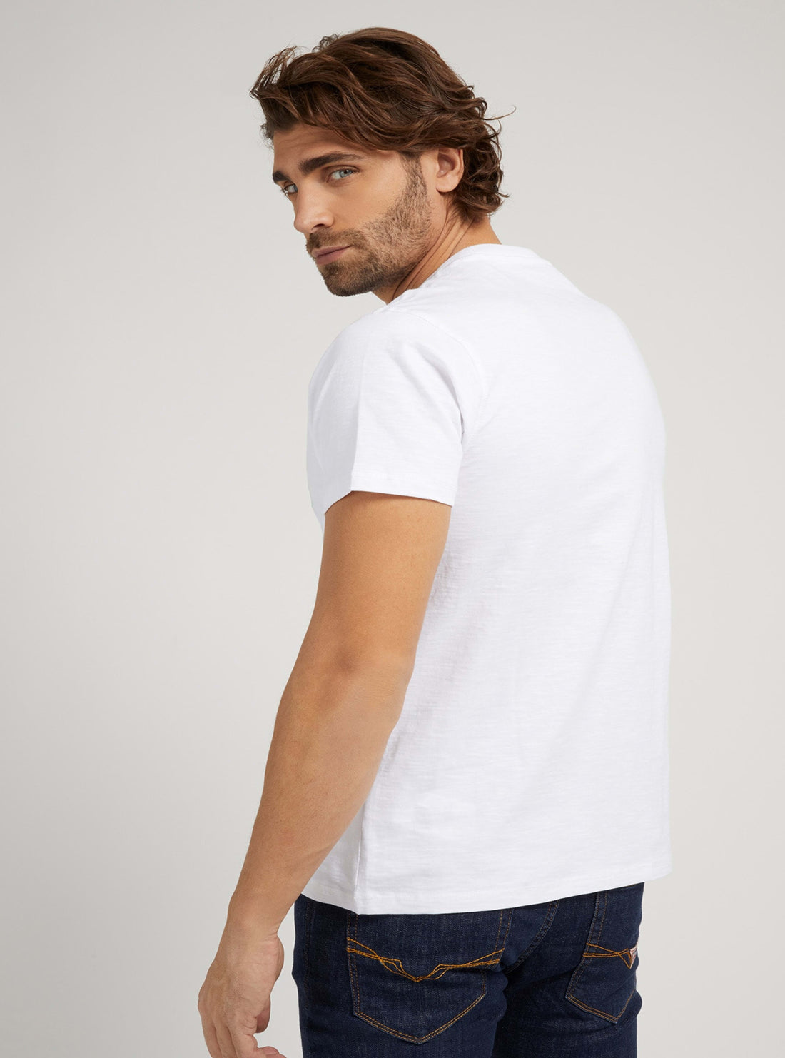 GUESS Mens White Academy Logo T-Shirt M2RI22KAZA0 Back View