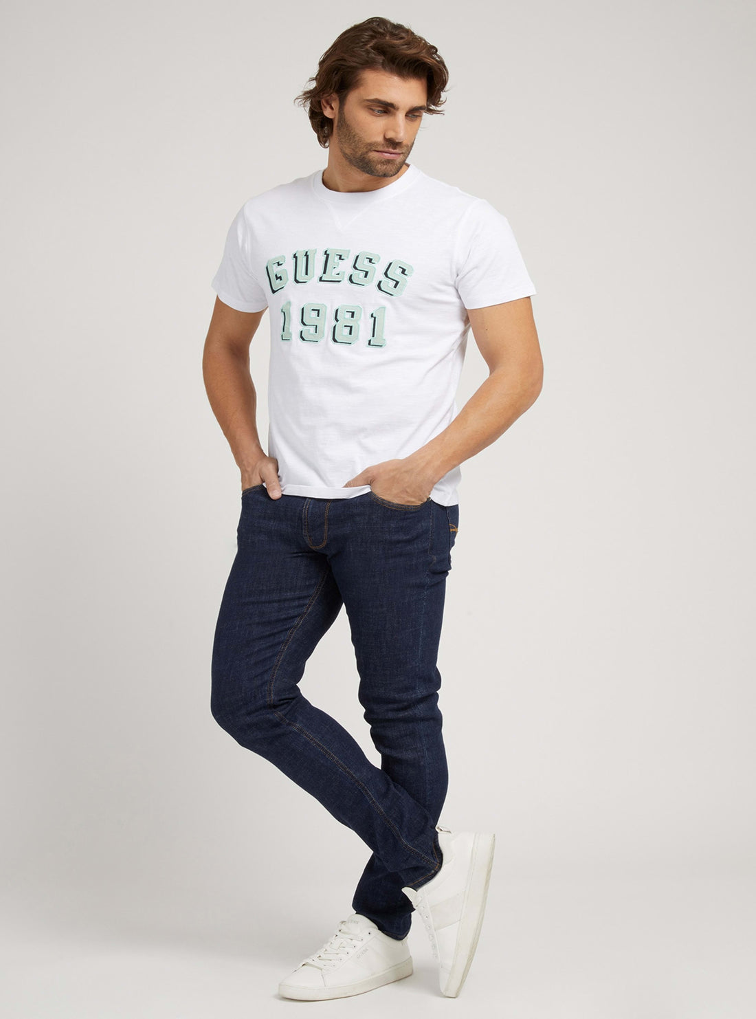 GUESS Mens White Academy Logo T-Shirt M2RI22KAZA0 Full View