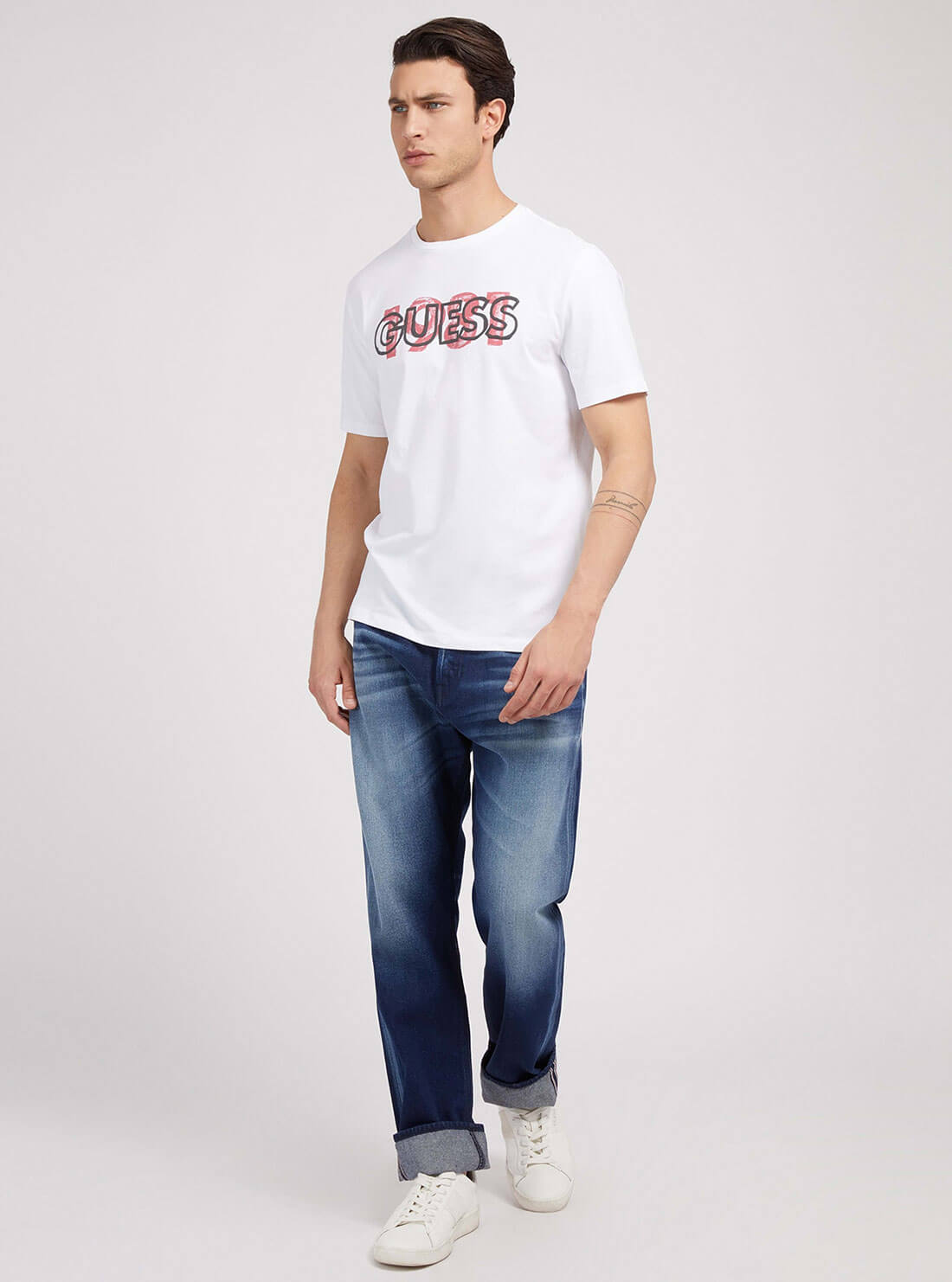 GUESS Mens Eco White Orwell Logo T-Shirt M2GI09J1311 Full View