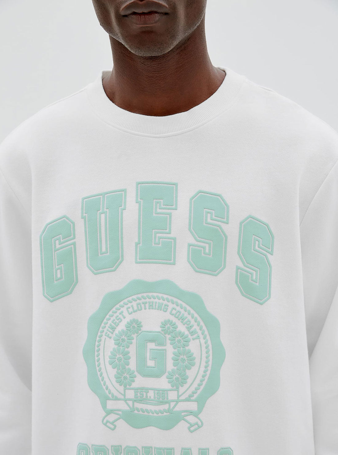 GUESS Mens GUESS Originals White Leon Logo Jumper M2GQ21K9YH7 Detail View