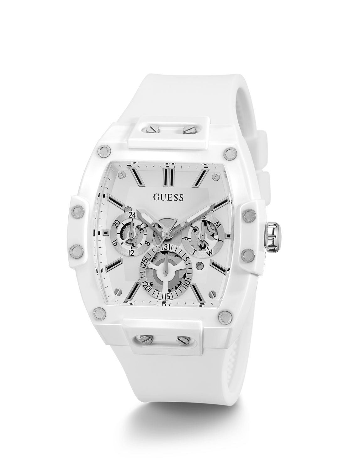 GUESS Mens White Phoenix Silicone Watch GW0203G2 Front Close View