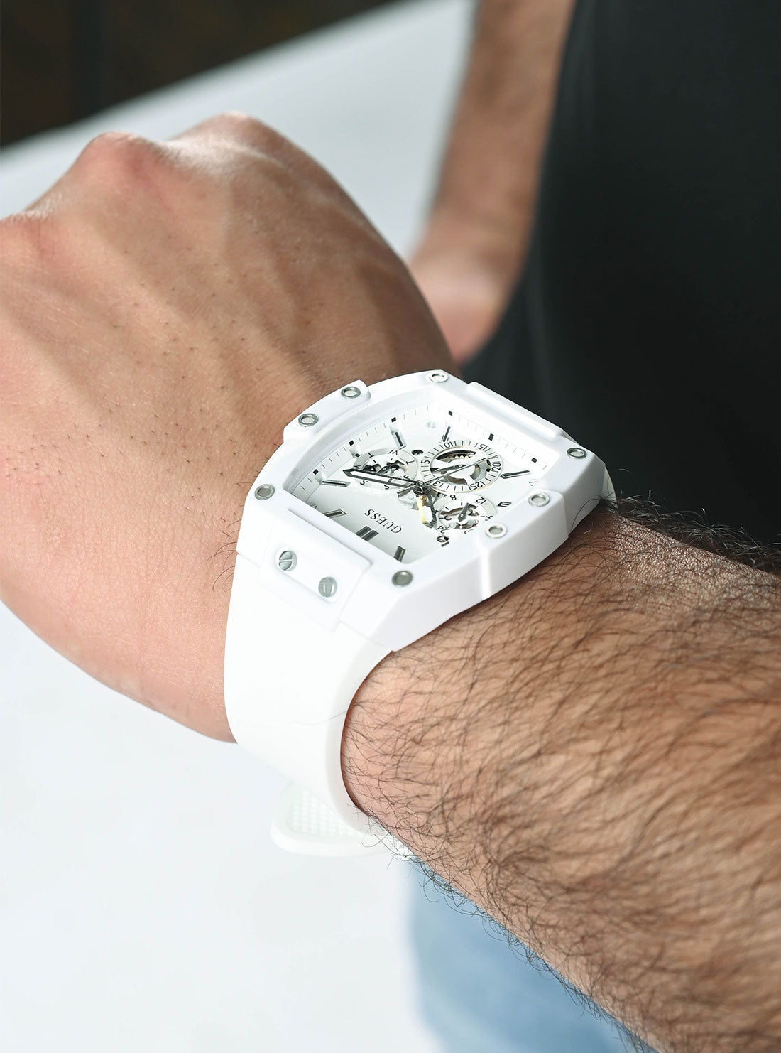 GUESS Mens White Phoenix Silicone Watch GW0203G2 Wrist View