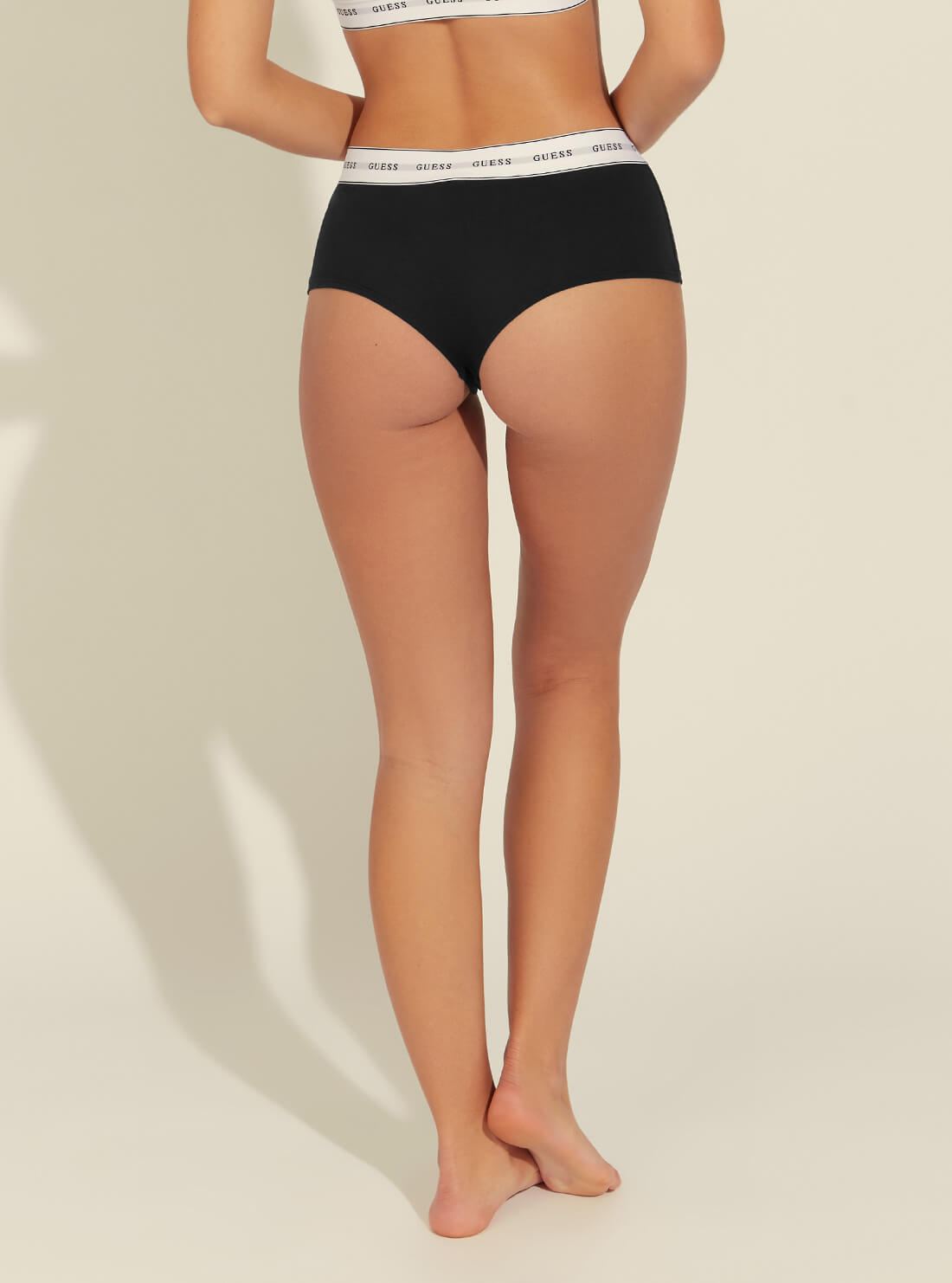 GUESS Womens  Black Mid-Rise Logo Boyleg Briefs O97E03JR04P Back View