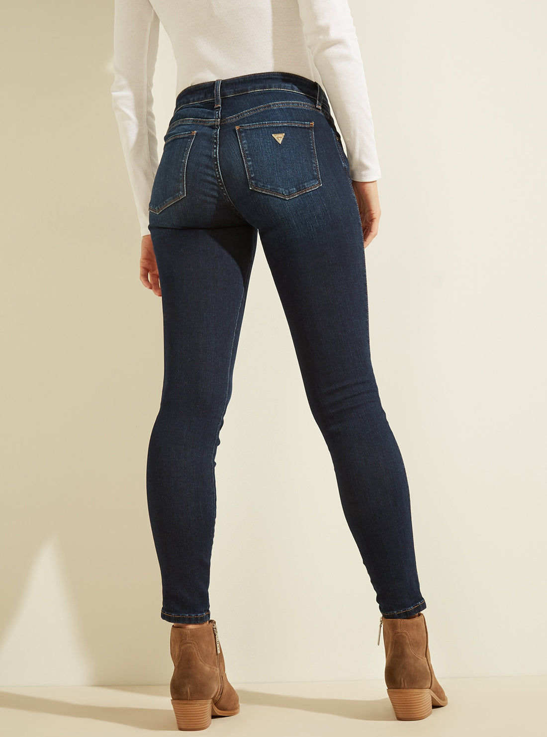 GUESS Womens  Mid-Rise Luxe Sexy Curve Denim Jeans In Dark Wash WB8AJ3R3KI1 Back View