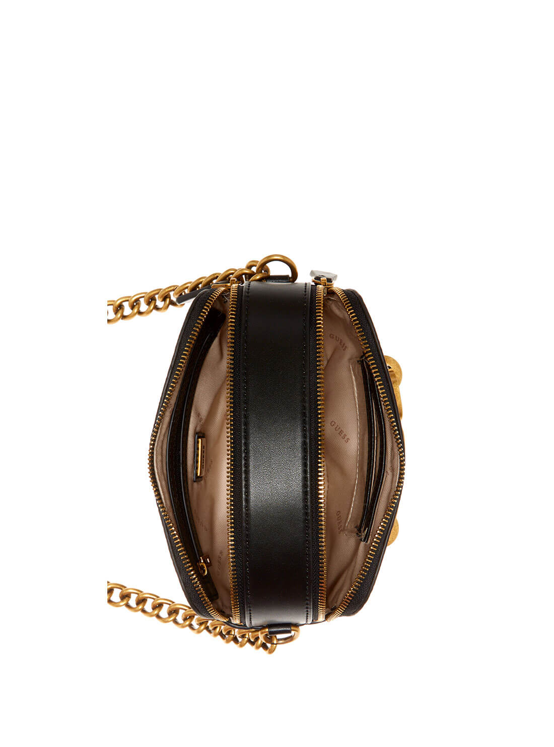 GUESS Womens  Black Brown Noelle Crossbody Camera Bag PB787914 Inside View