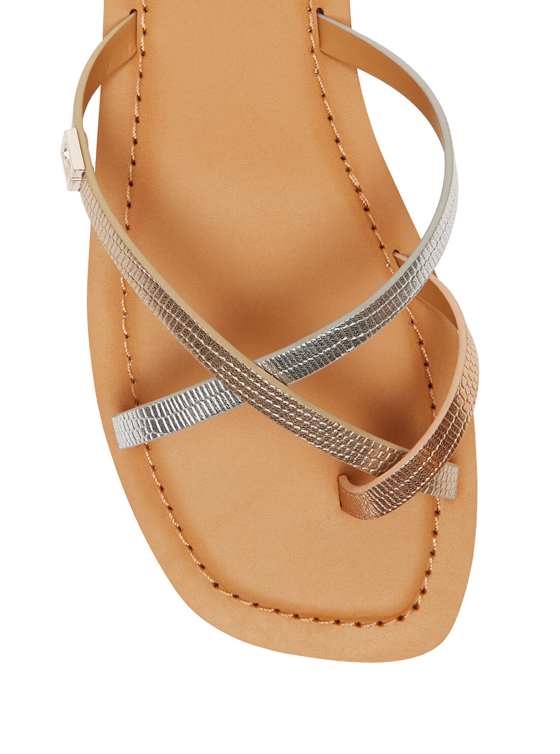 GUESS Women's Silver Multi Strap Corabel Sandals CORABEL Top View