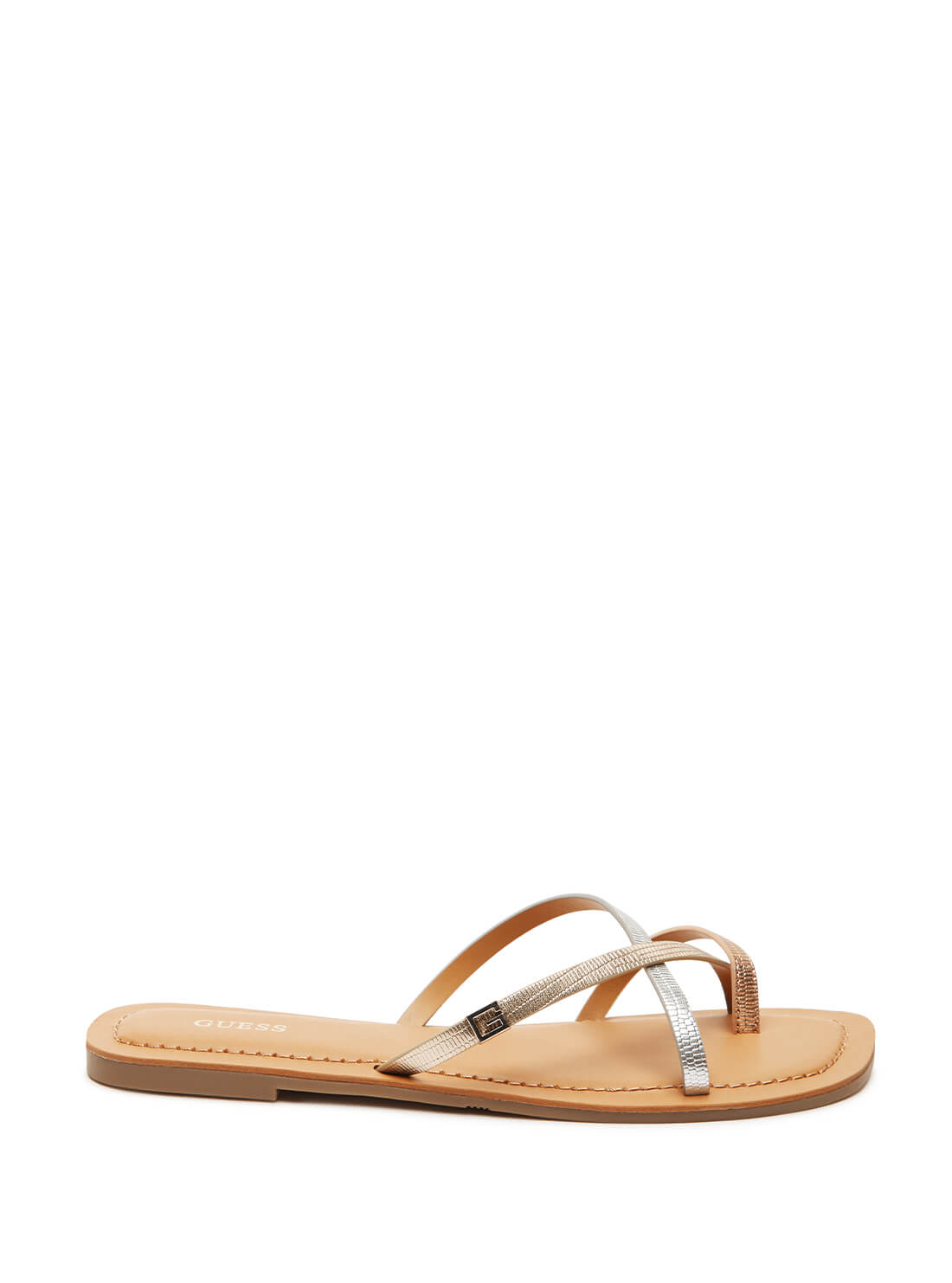 GUESS Women's Silver Multi Strap Corabel Sandals CORABEL Side View