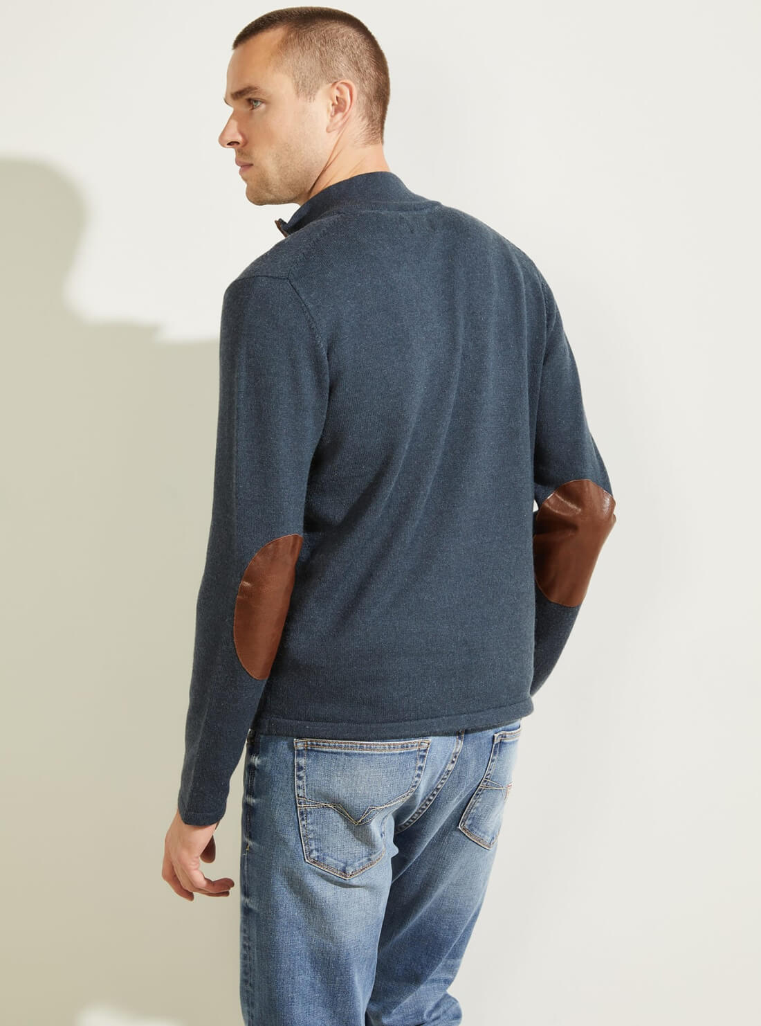 GUESS Mens Navy Blue Mock Knit Top M1BR05R2MK1 Back View