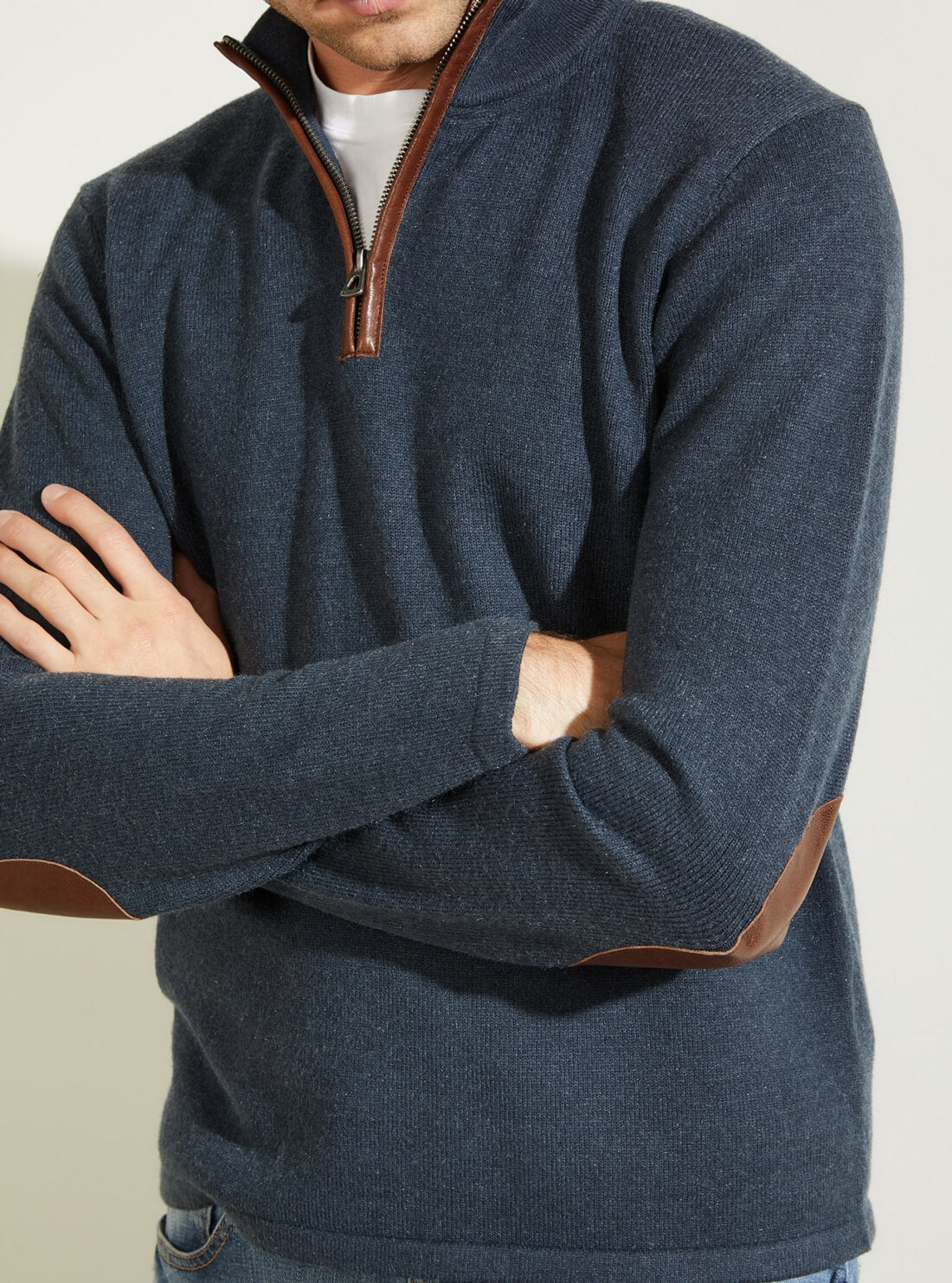 GUESS Mens Navy Blue Mock Knit Sweater M1BR05R2MK1 Model Detail View