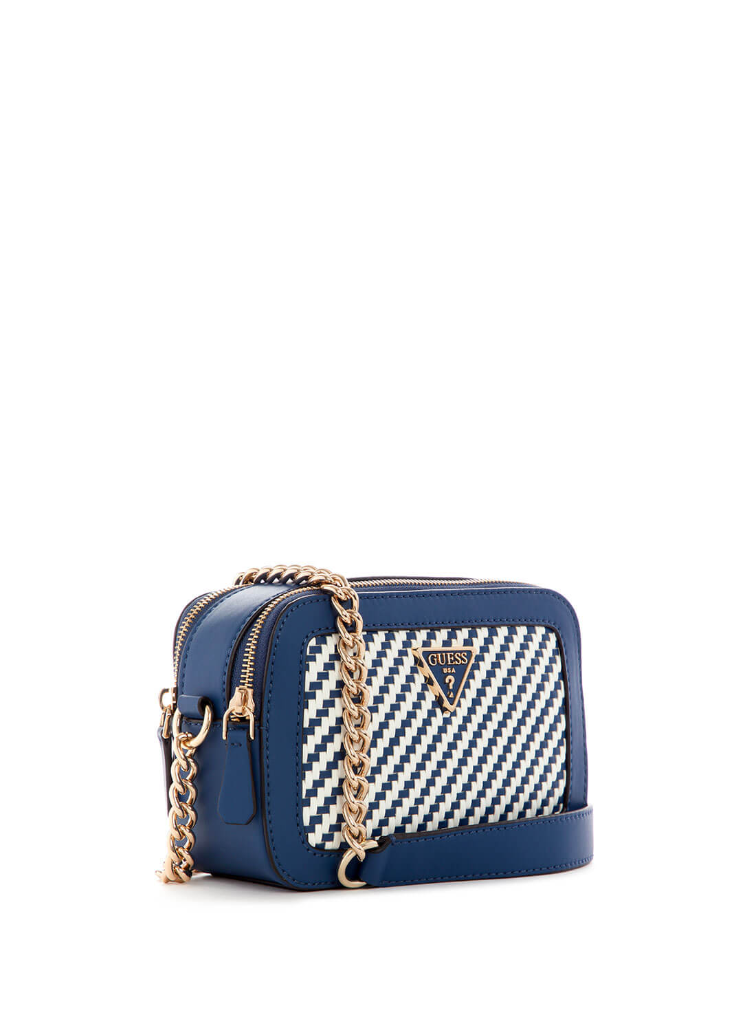 GUESS Womens Navy Woven Hassie Crossbody Camera Bag VG839714 Side View 