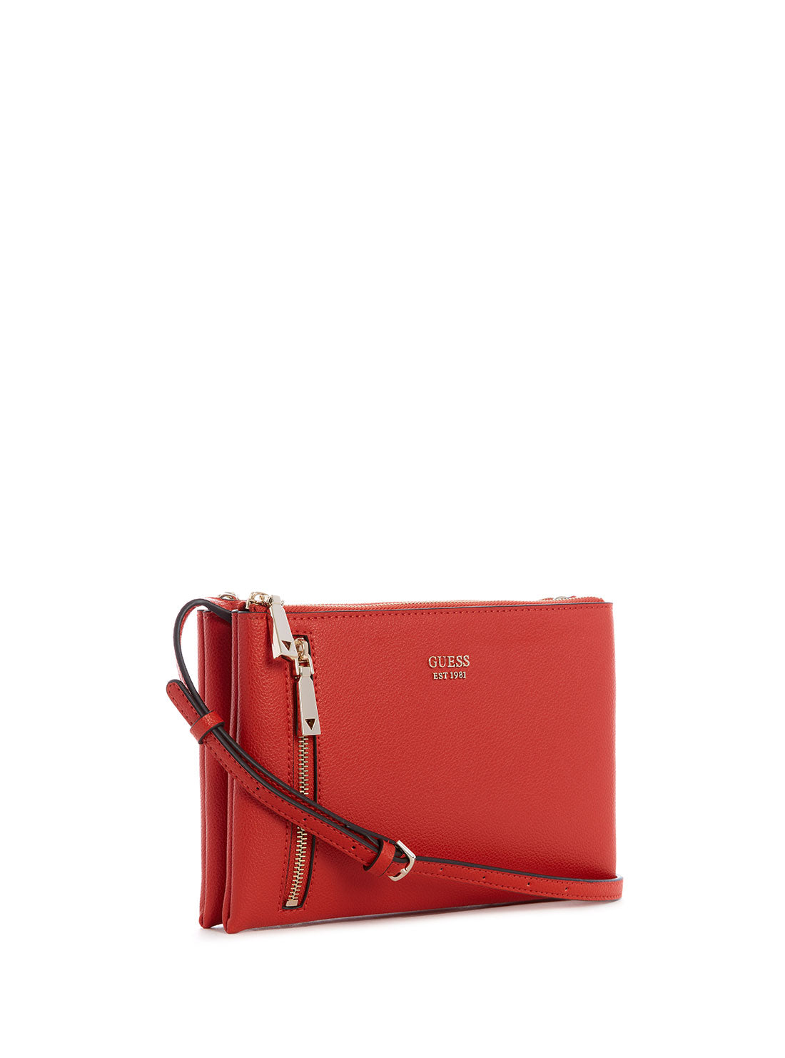 GUESS Womens Rust Red Naya Double Zip Crossbody Bag VG788170 Side View