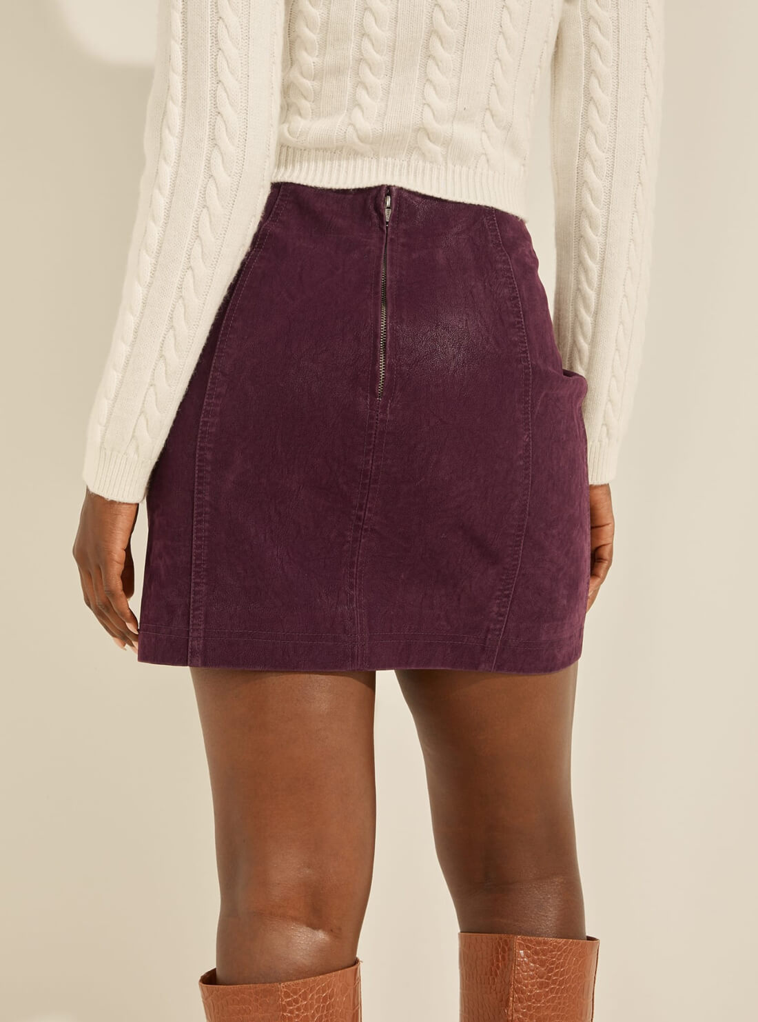 GUESS Womens Purple Eliana Faux-Suede Mini Skirt W1BD07WE5Q0 Back View