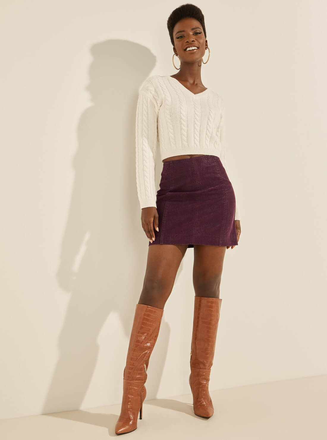 GUESS Womens Purple Eliana Faux-Suede Mini Skirt W1BD07WE5Q0 Full View
