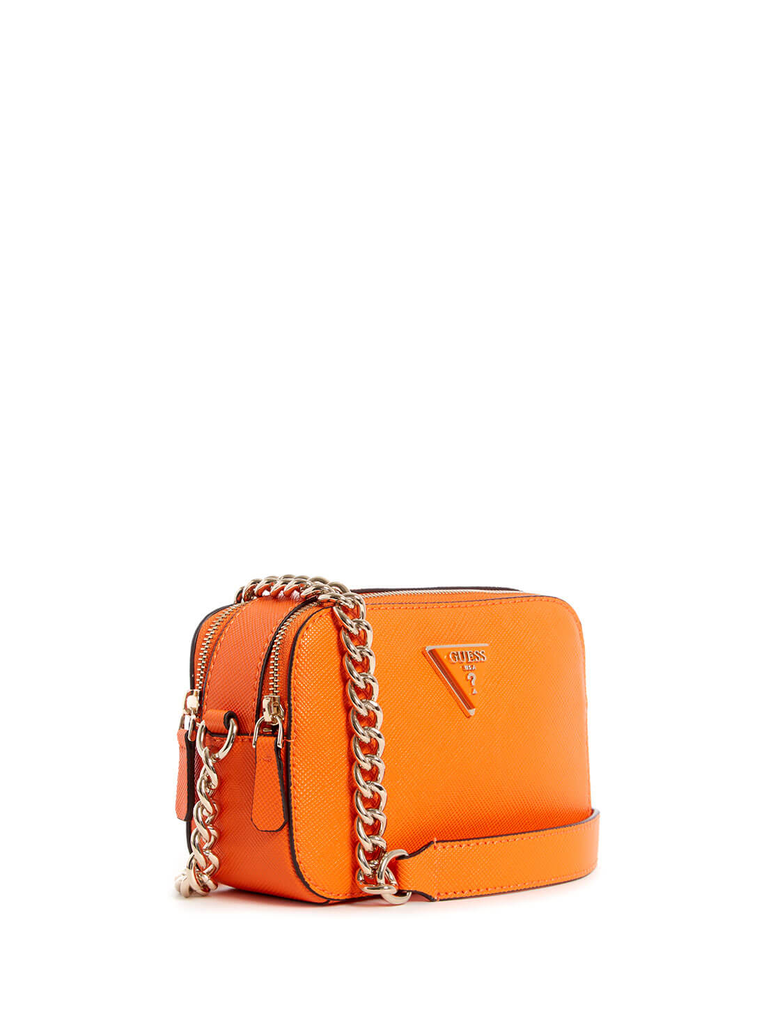 GUESS Womens  Orange Noelle Crossbody Camera Bag ZG787914 Front Side View