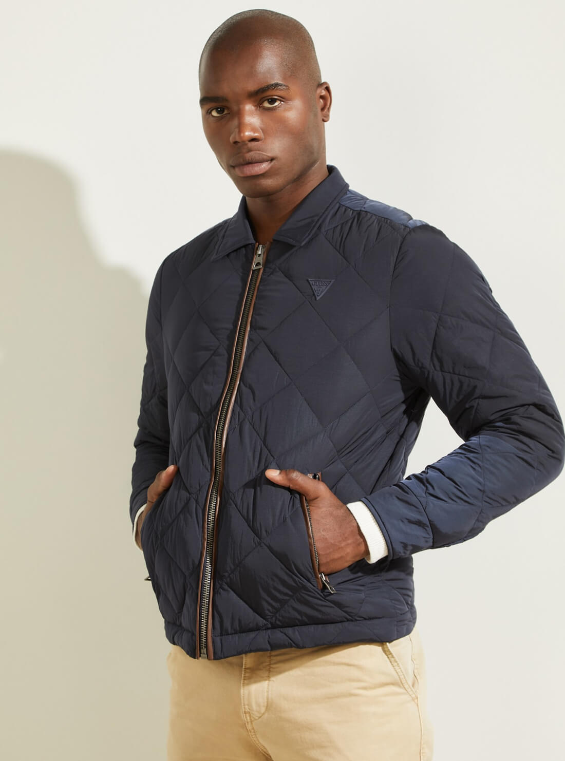 GUESS Mens Deep Blue Nylon Coach Jacket M1BL03RE2K0 Closed Front View