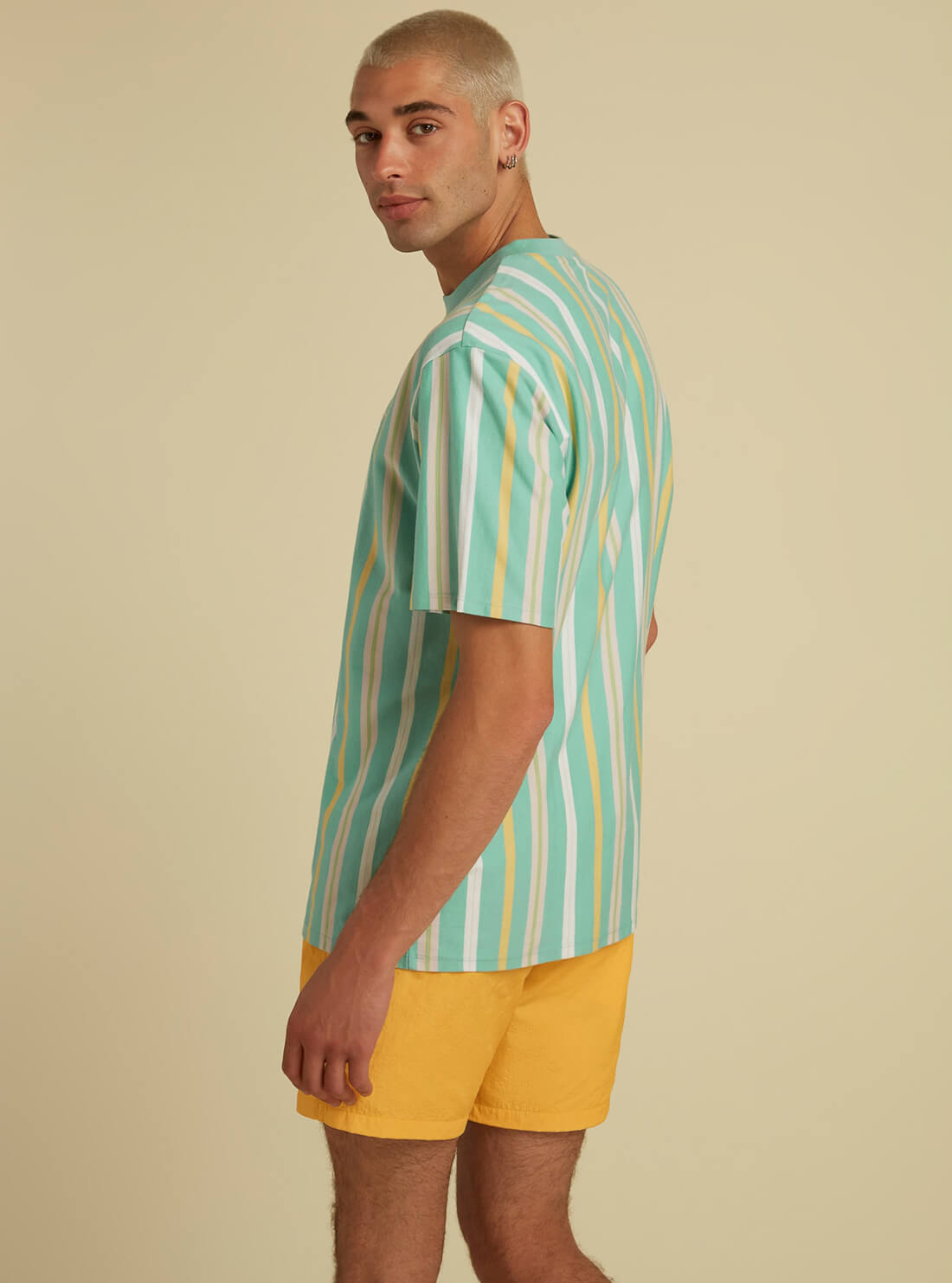 GUESS Mens GUESS Originals Murren Mint Green Striped T-Shirt M1YI11R9XF6 Back View