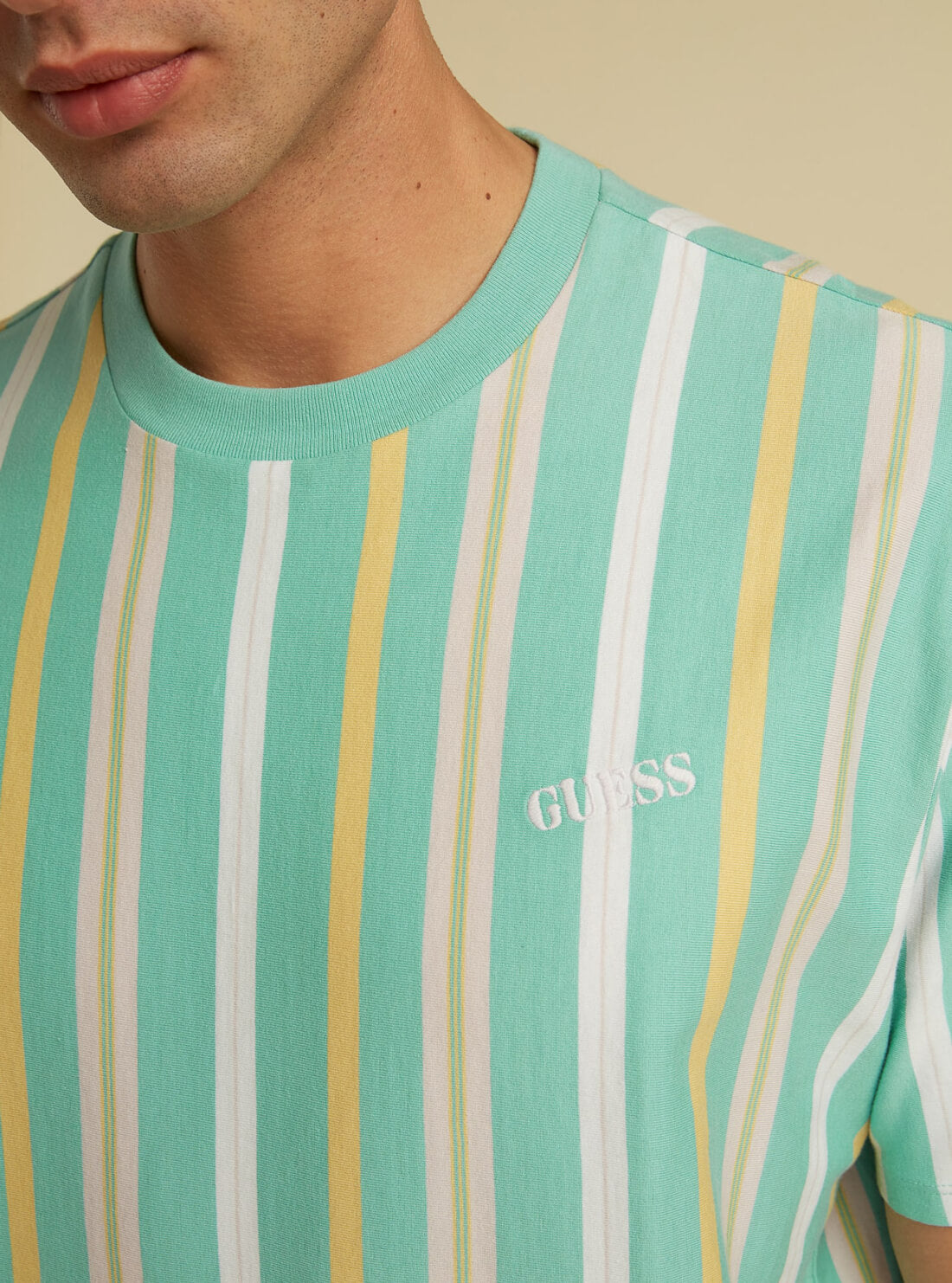 GUESS Mens GUESS Originals Murren Mint Green Striped T-Shirt M1YI11R9XF6 Detail View